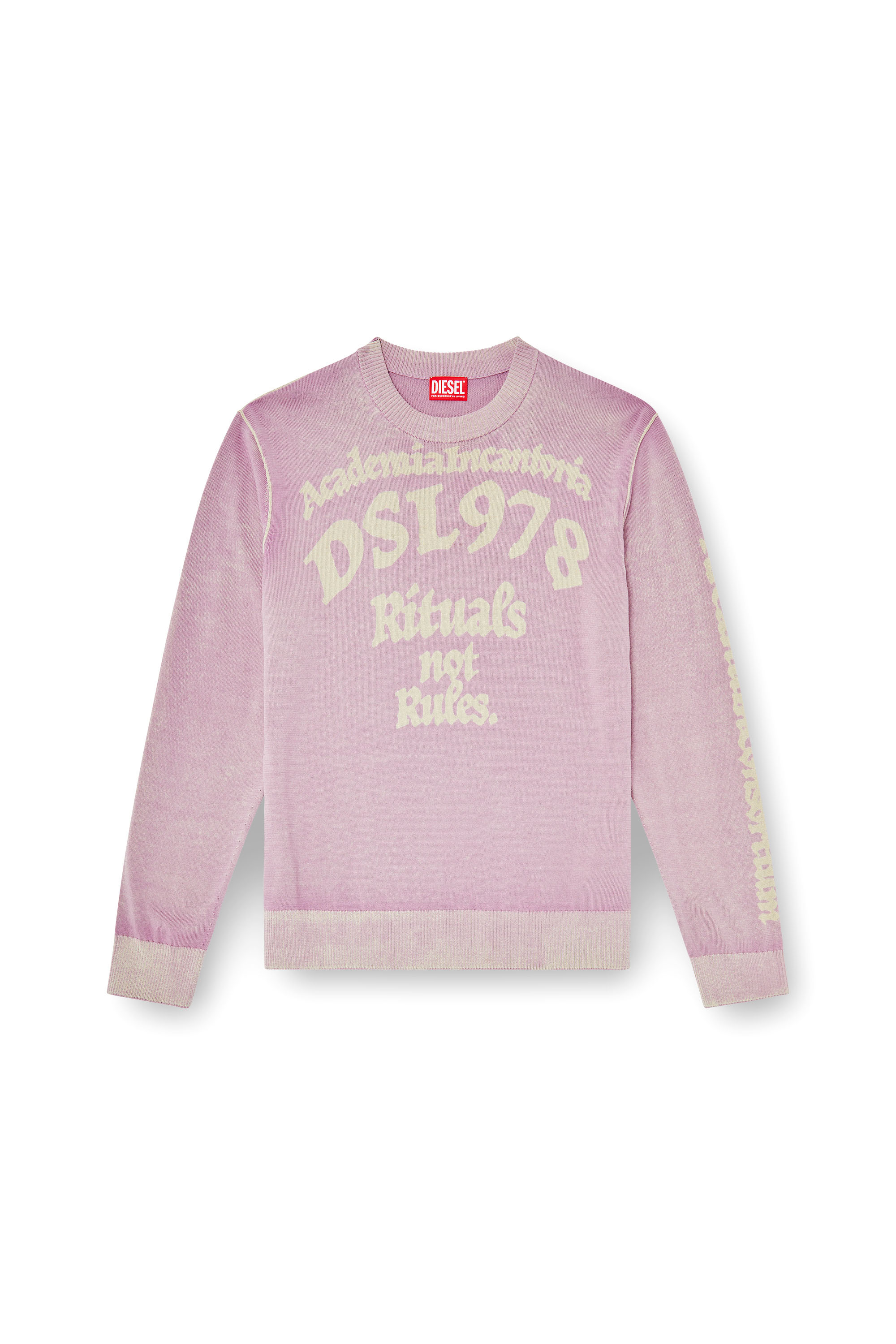 Diesel - K-LAUTI, Herren Pullover aus behandelter Baumwolle mit Slogan in Lila - 3