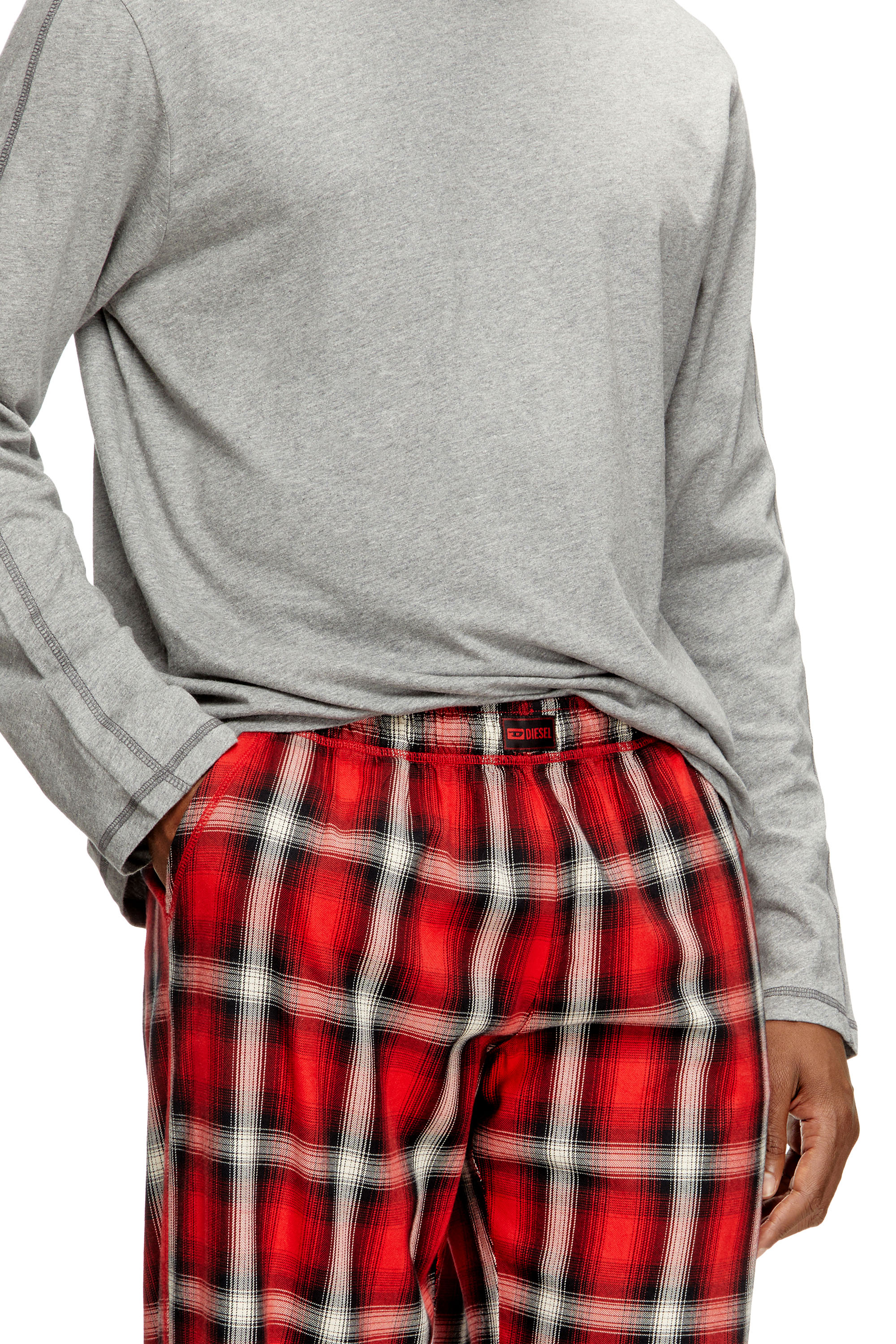 Diesel - KIT-LIAM, Herren Baumwoll-Pyjama-Set mit karierten Hosen in Grau/Rot - 3