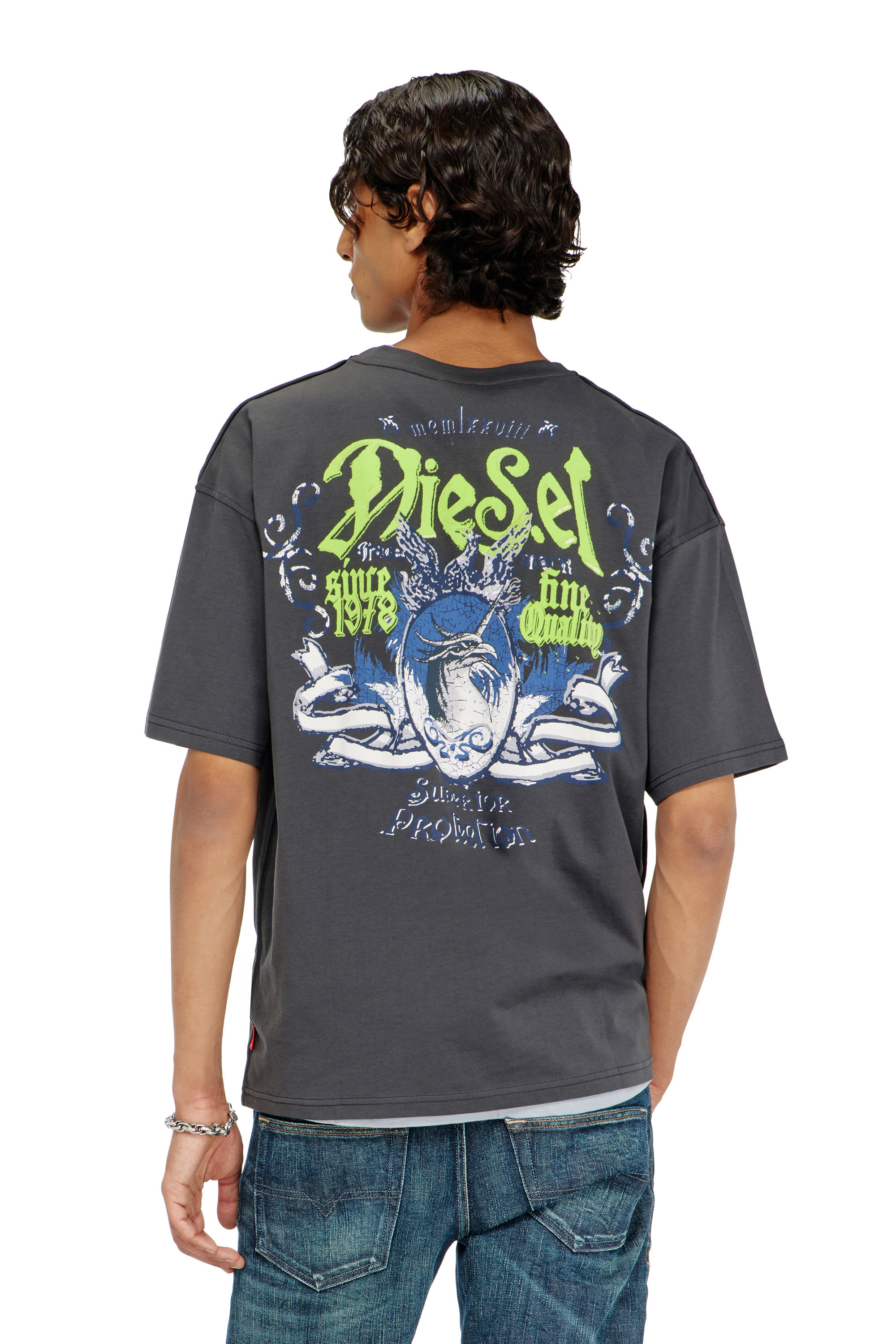Diesel - T-BOXT-AA2, Herren Baumwoll-T-Shirt mit Flock-Print in Dunkelgrau - 4