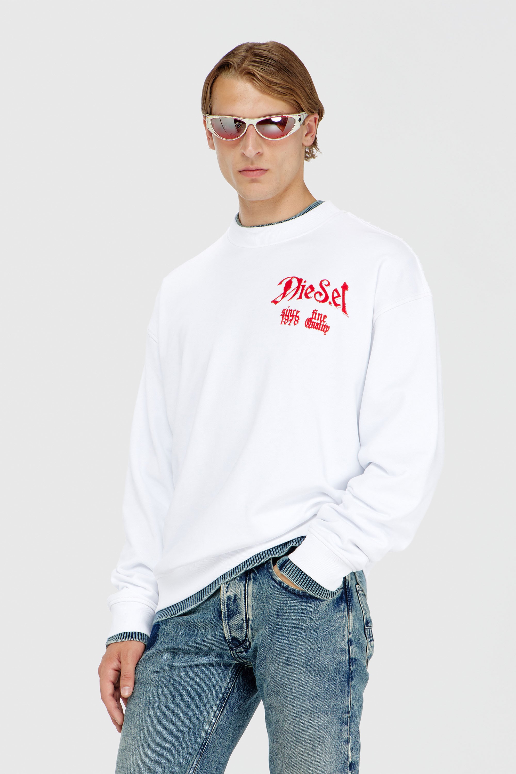 Diesel - S-BOXT-AA2, Herren Sweatshirt aus Baumwolle mit Flockprint in Wei&szlig; - 1
