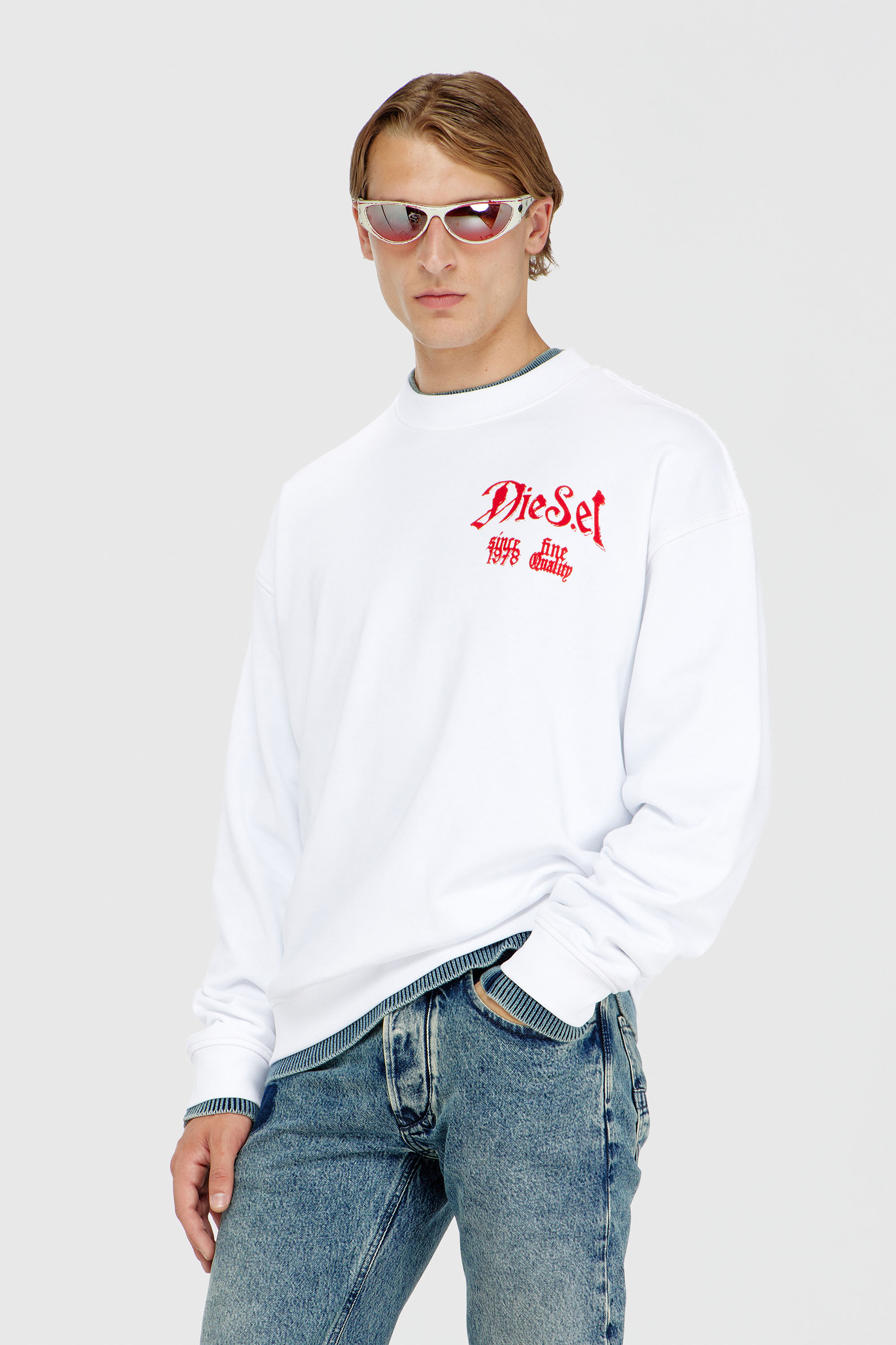 Diesel - S-BOXT-AA2, Herren Sweatshirt aus Baumwolle mit Flockprint in Wei&szlig; - 3