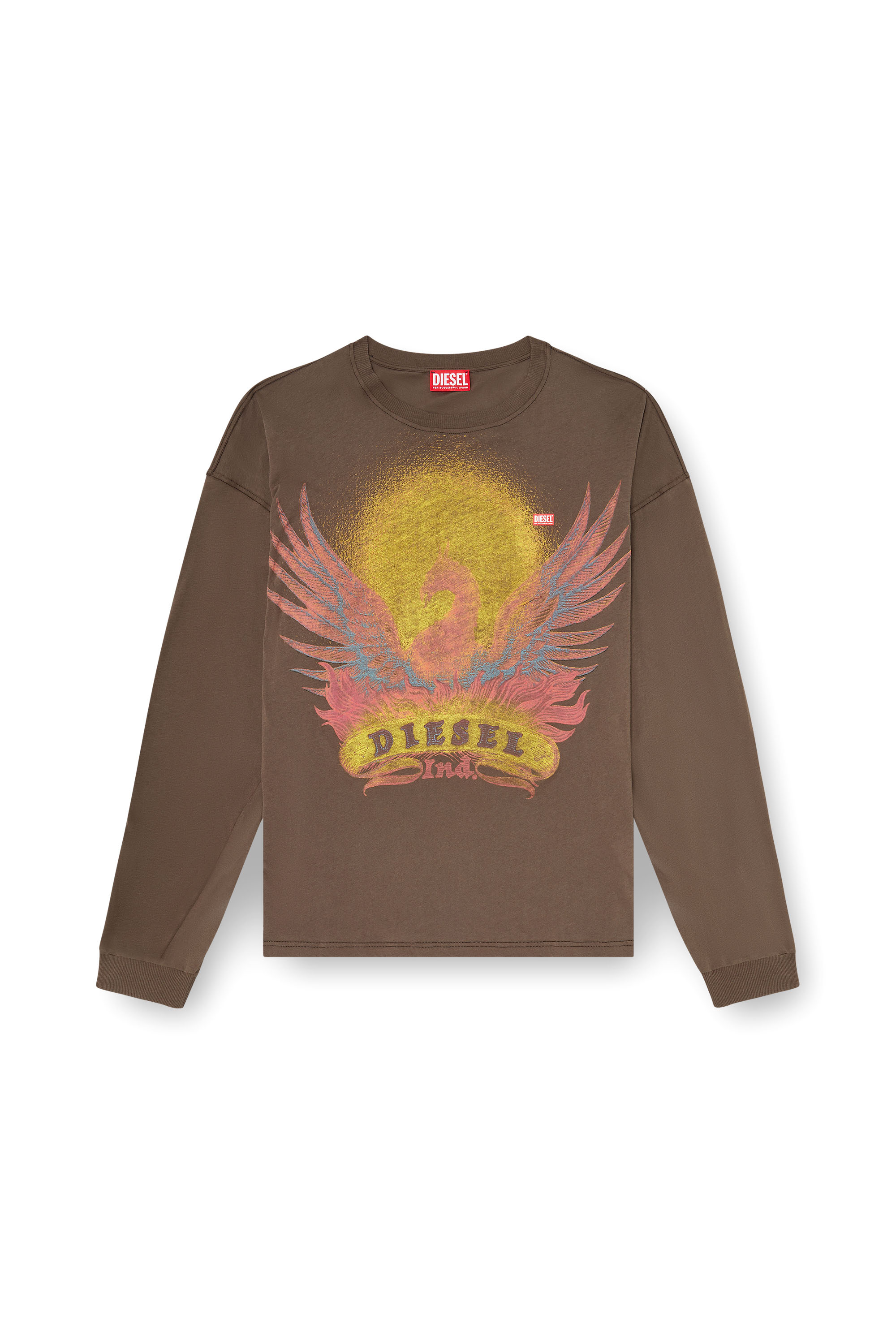 Diesel - T-BOXT-LS-AA1, Herren Langarm-T-Shirt mit Phoenix-Motiv in Braun - 3