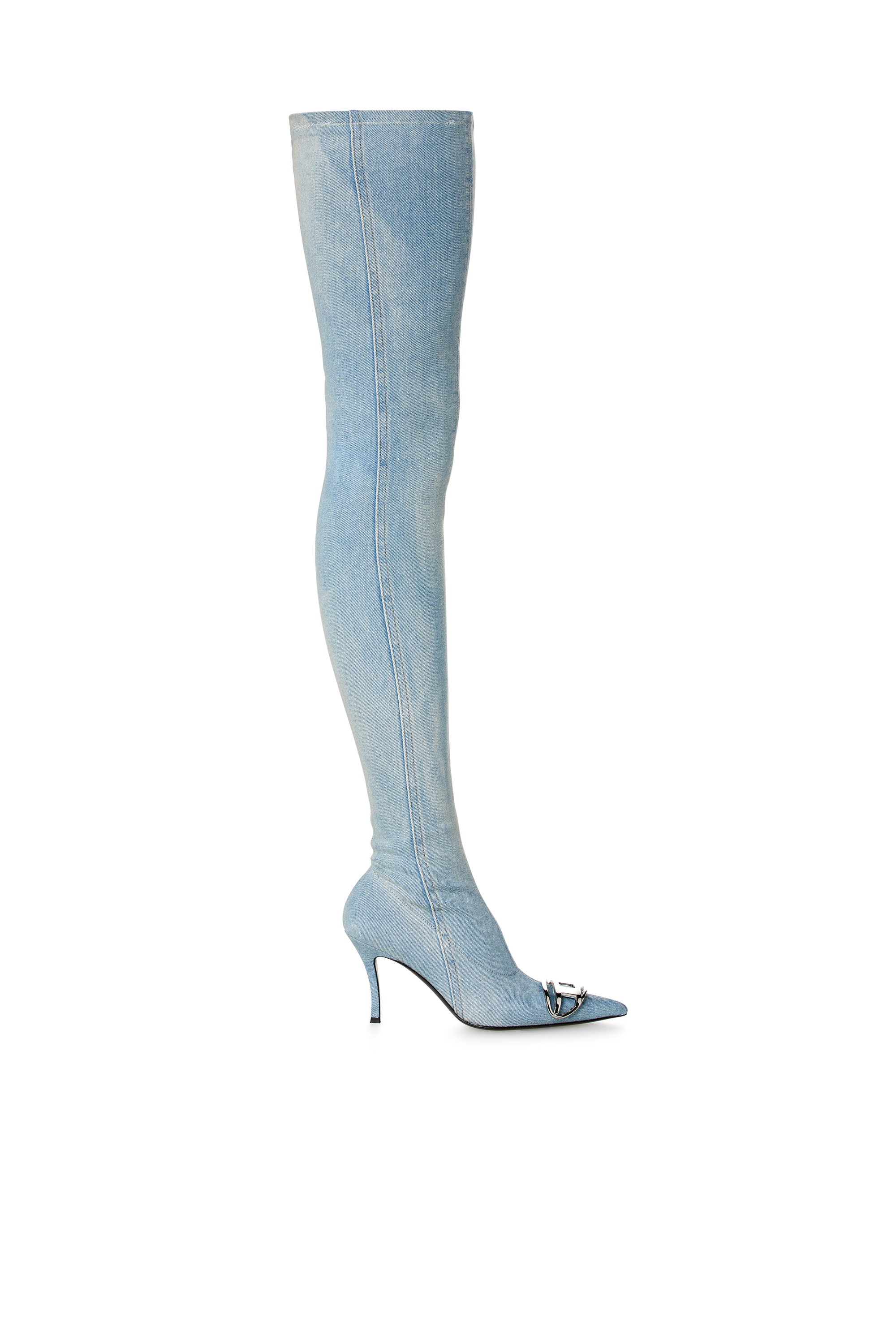 Diesel - D-VENUS TBT D, Damen D-Venus-Overknee-Stiefel aus verblasstem Denim in Hellblau - 1