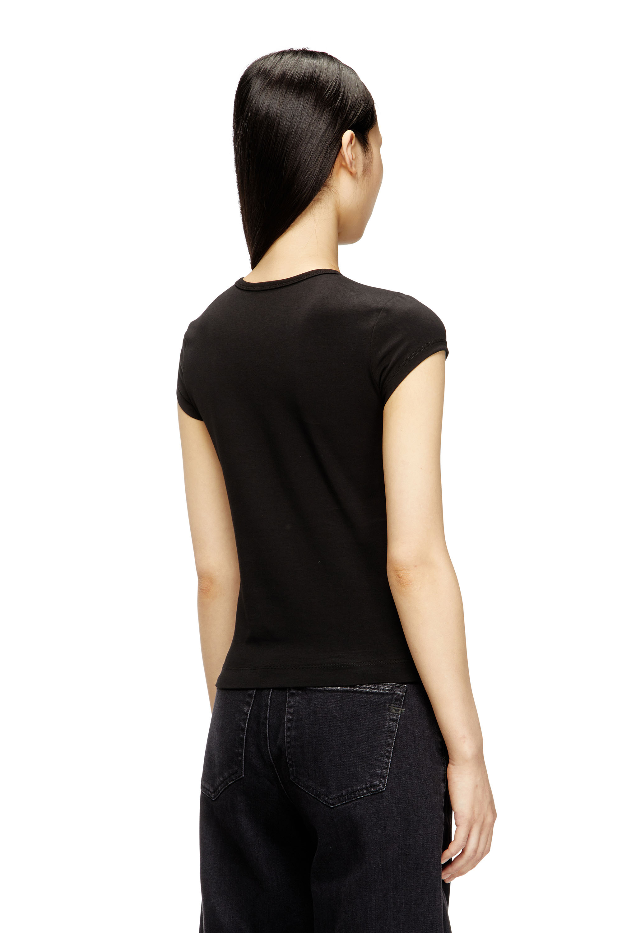 Diesel - T-ANGIE-OD, Damen T-Shirt mit ausgeschnittenem, besticktem Logo in Schwarz - 4