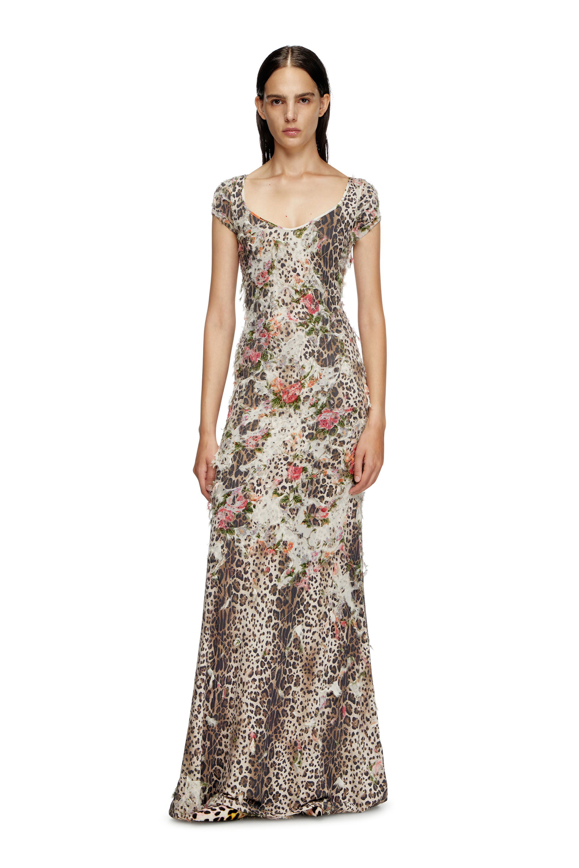 Diesel - D-FLORETTA, Damen Devoré-Kleid mit Floral- und Leoparden-Print in Hellbraun - 2