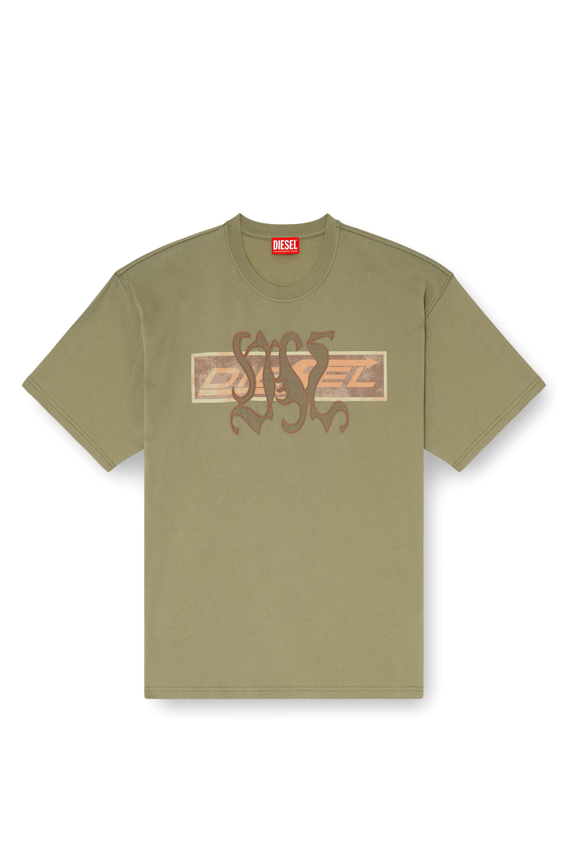 Diesel - T-BOXT-AA17, Herren T-shirt mit printed Graphic und patches in Armeegr&uuml;n - 3