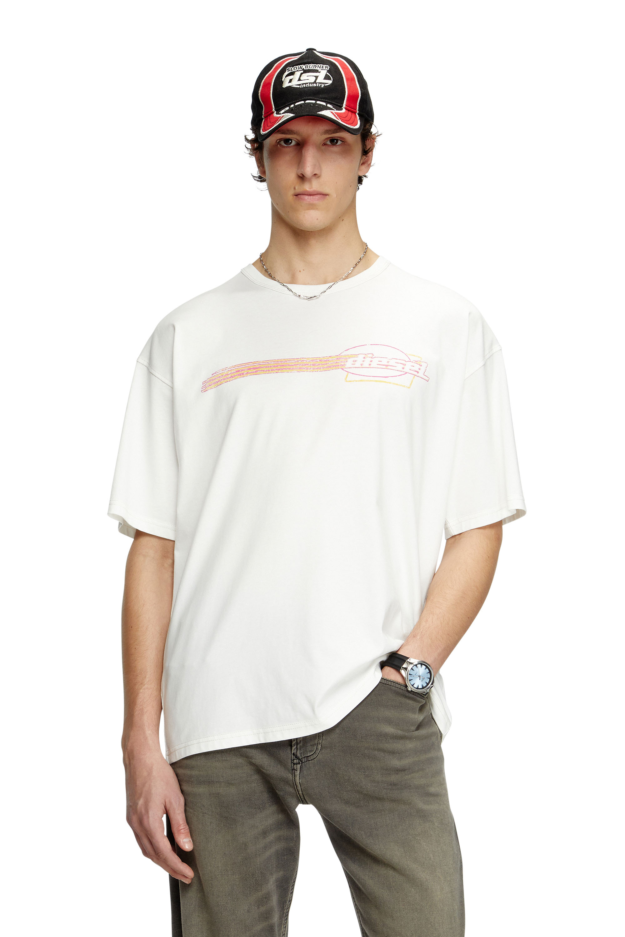 Diesel - T-BOXT-R16, Man's T-shirt with flocked logo graphics in White - 3