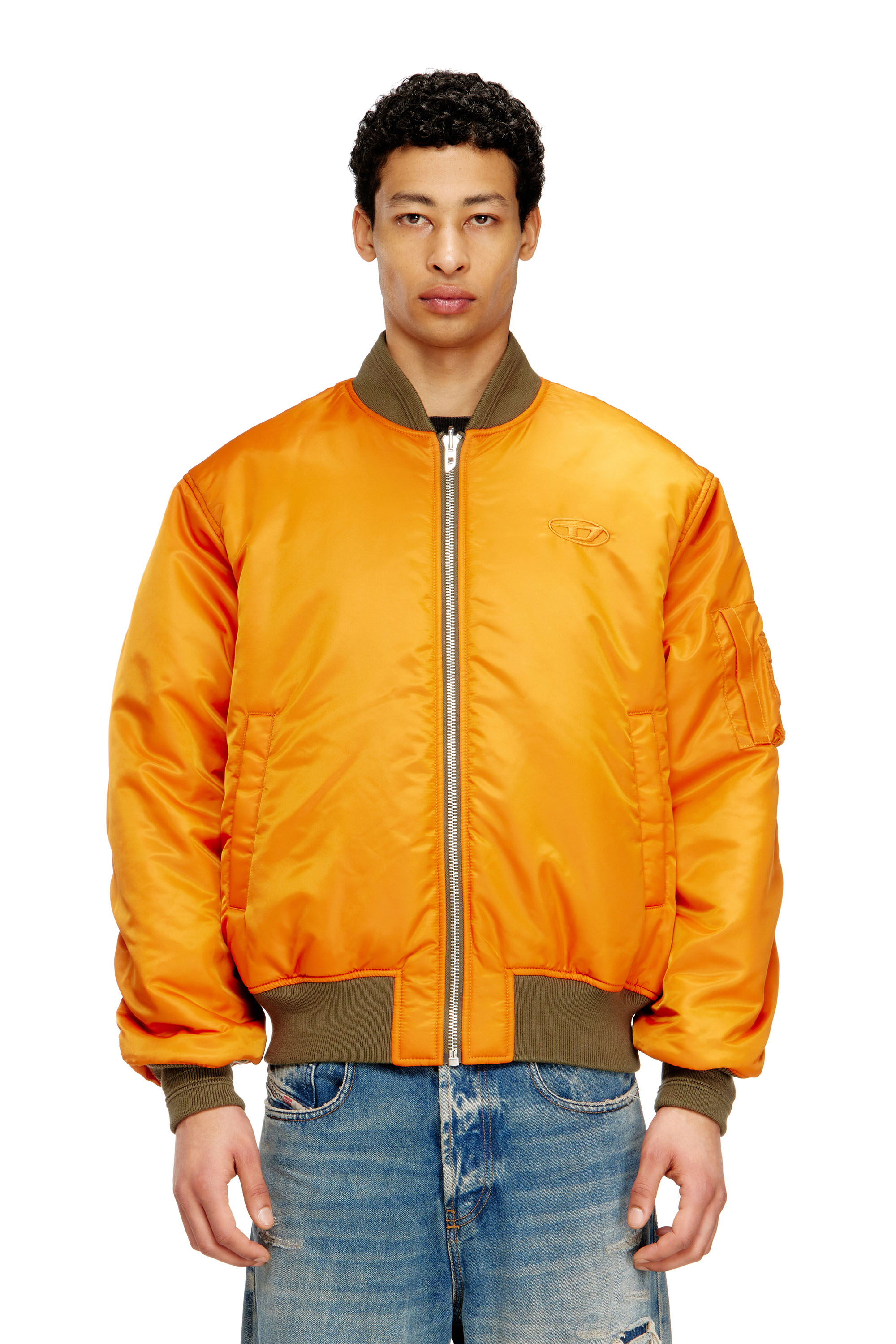Diesel - W-TYPE-D1, Herren Gesteppte Bomberjacke mit Oval-D-Stickerei in Gr&uuml;n/Orange - 7