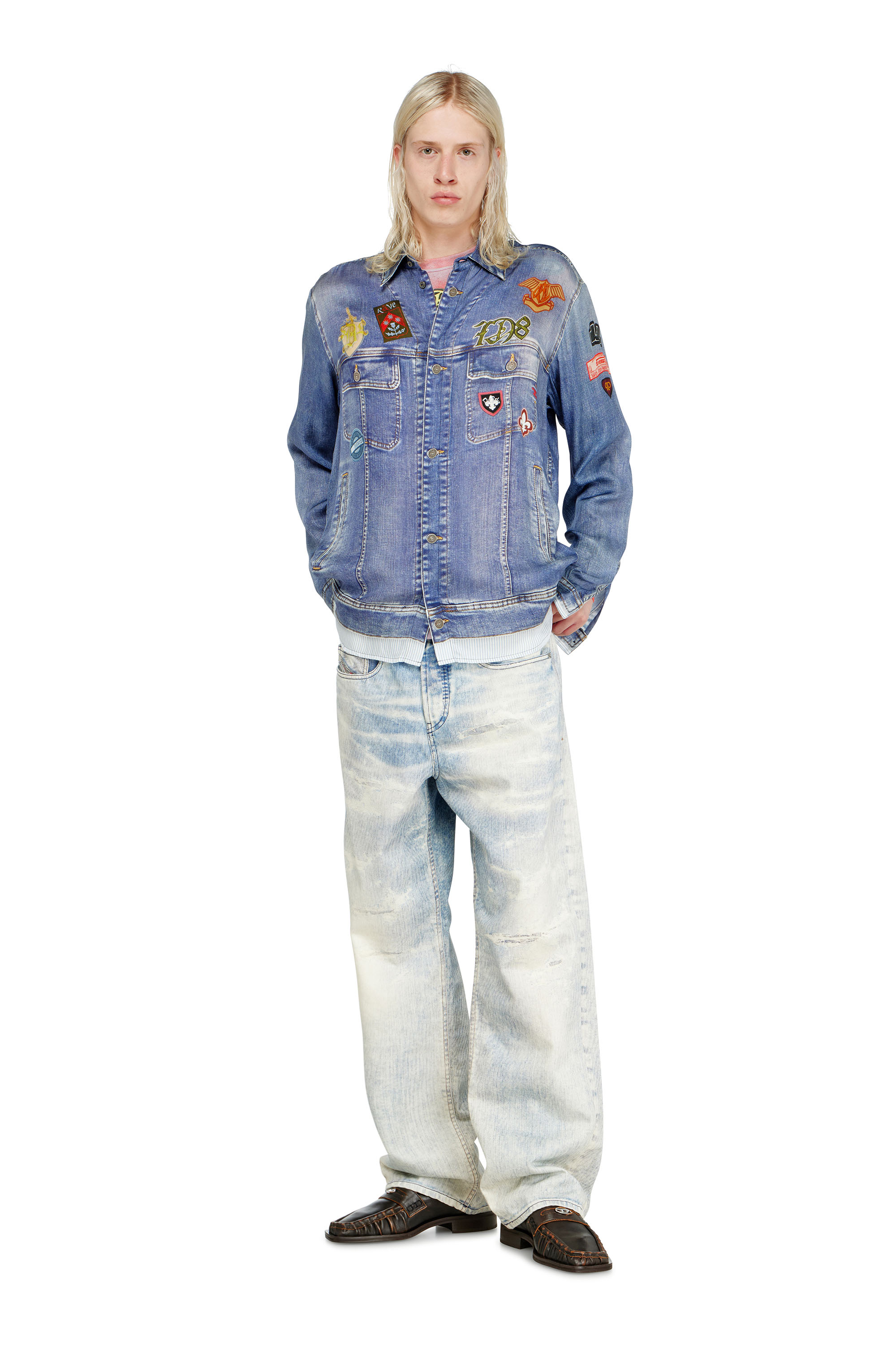 Diesel - S-SIMPLY-PATCH, Herren Satinhemd mit trompe-l'oeil denim-print in null - 2