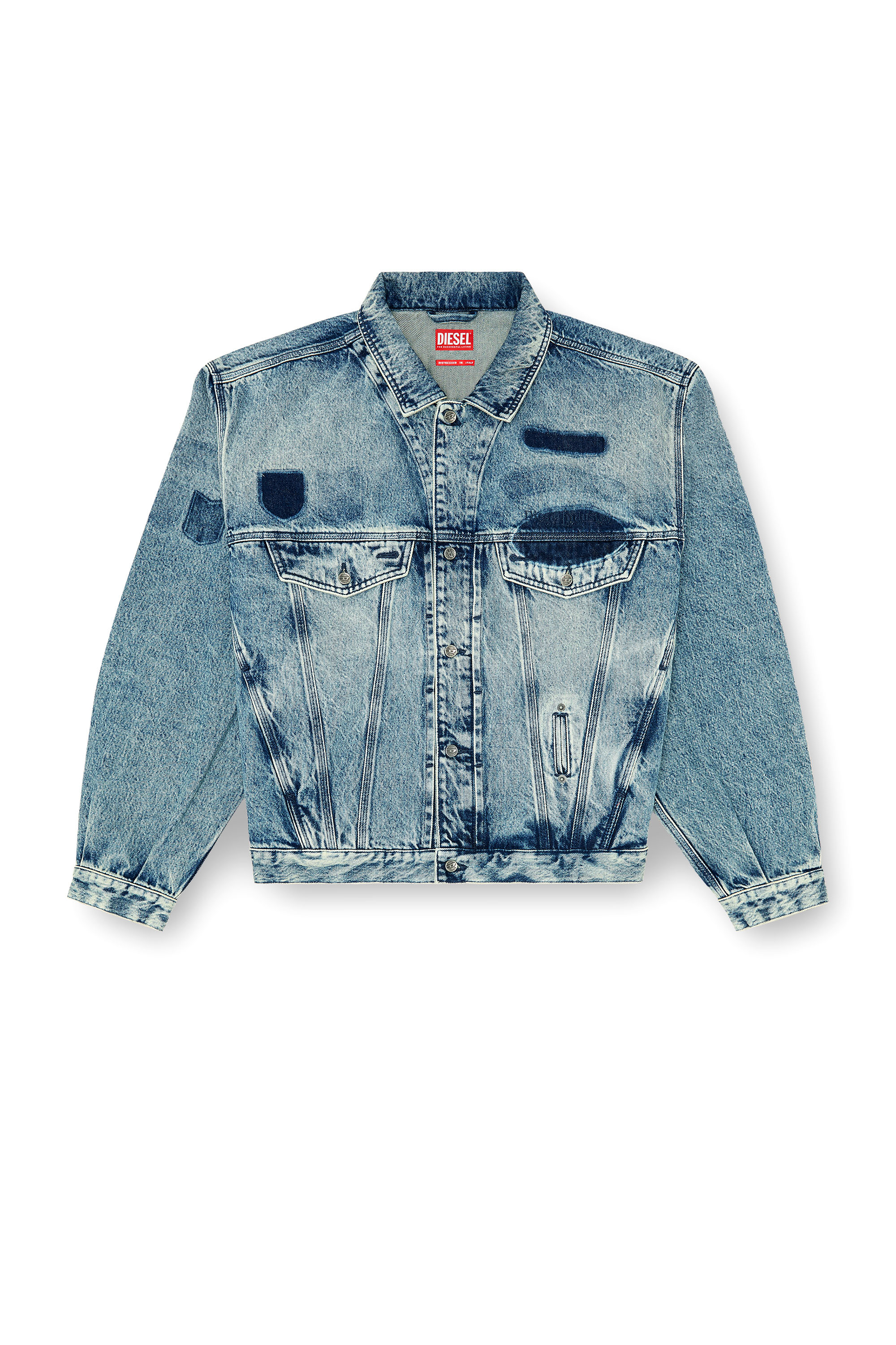 Diesel - D-DENVER-S2, Unisex Trucker-Jacke mit Patch-Effekten in Mittelblau - 2