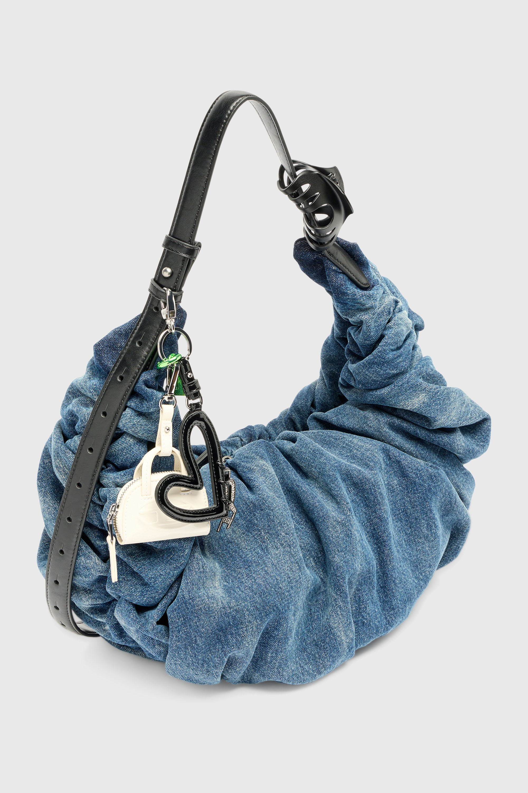 Diesel - GRAB-D HOBO L, Damen Grab-D L-Gro&szlig;e, geknitterte Hobo-Tasche aus behandeltem Denim in Mittelblau - 2