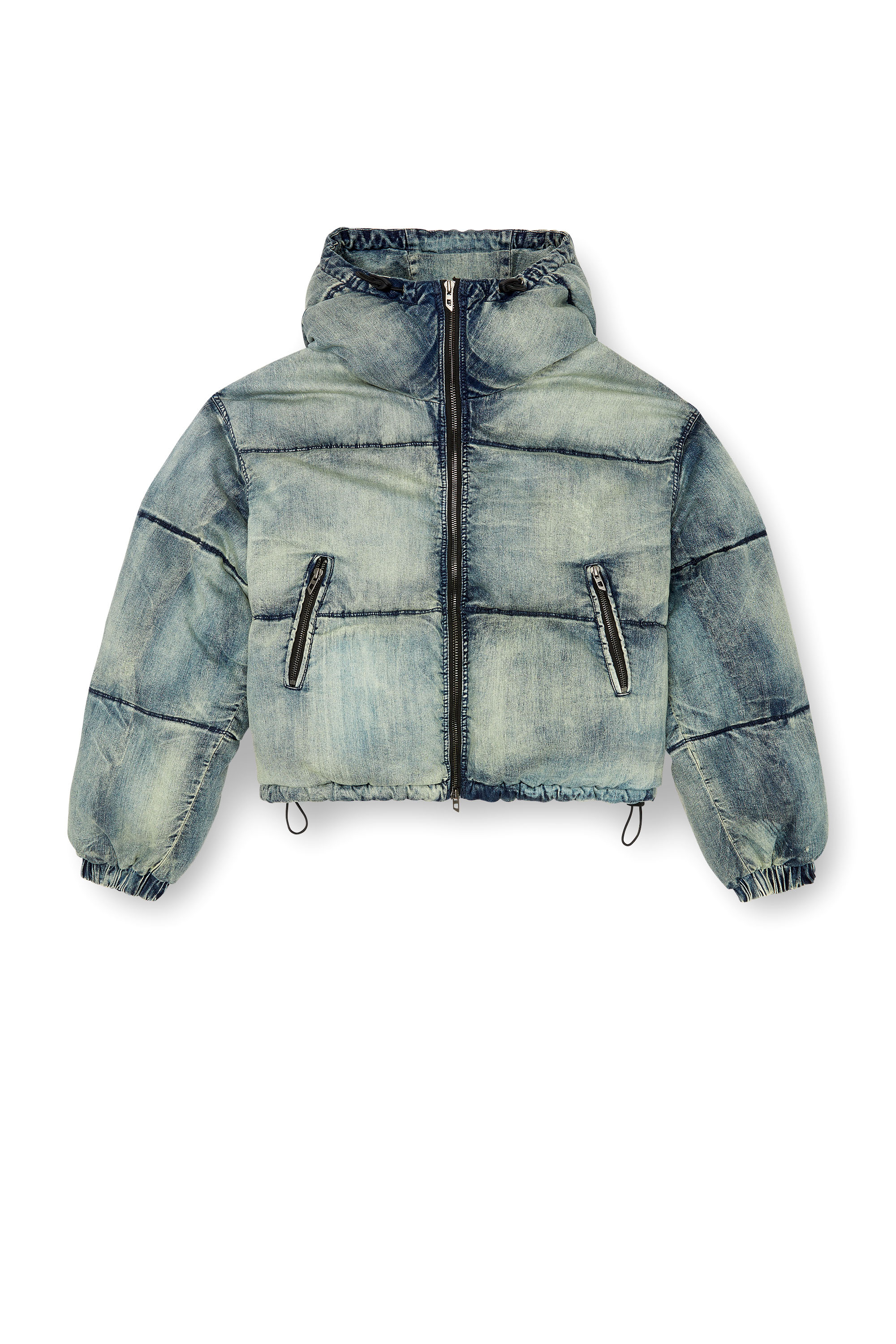 Diesel - W-AVES, Damen Verkürzte Pufferjacke mit Kapuze aus Denim in Blau - 3