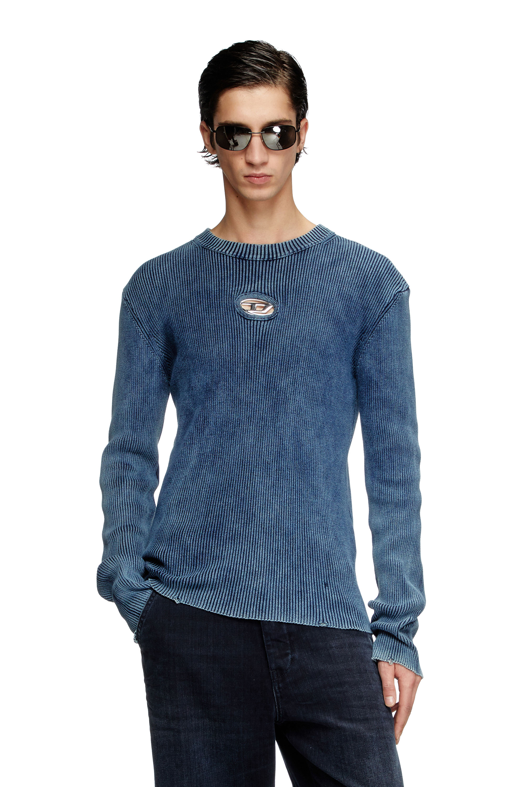 Diesel - K-DARIN-D, Herren Vielgetragener Pullover mit Cutout-Logo in Blau - 1