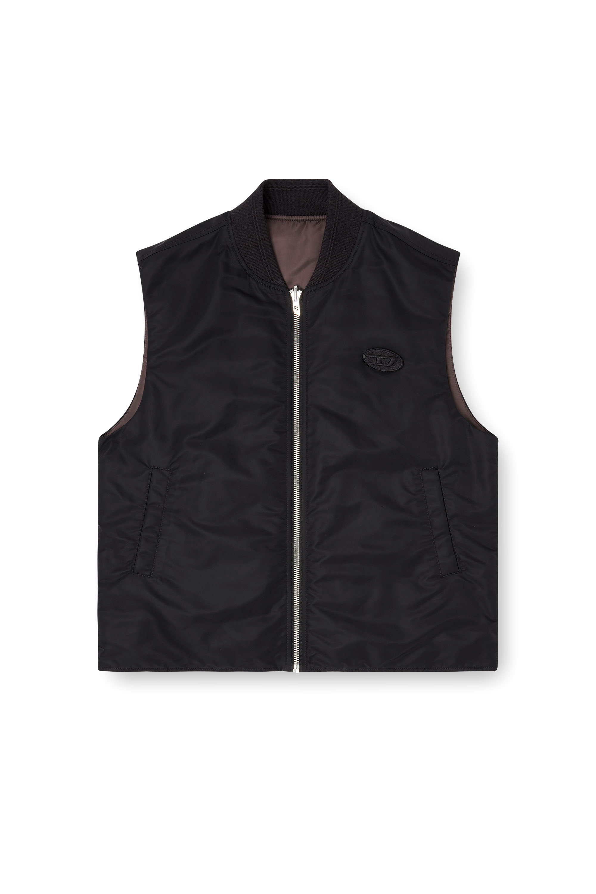 Diesel - W-TYPE-D1-SL, Herren Gepolsterte Satinweste mit Oval-D-Stickerei in Schwarz - 2