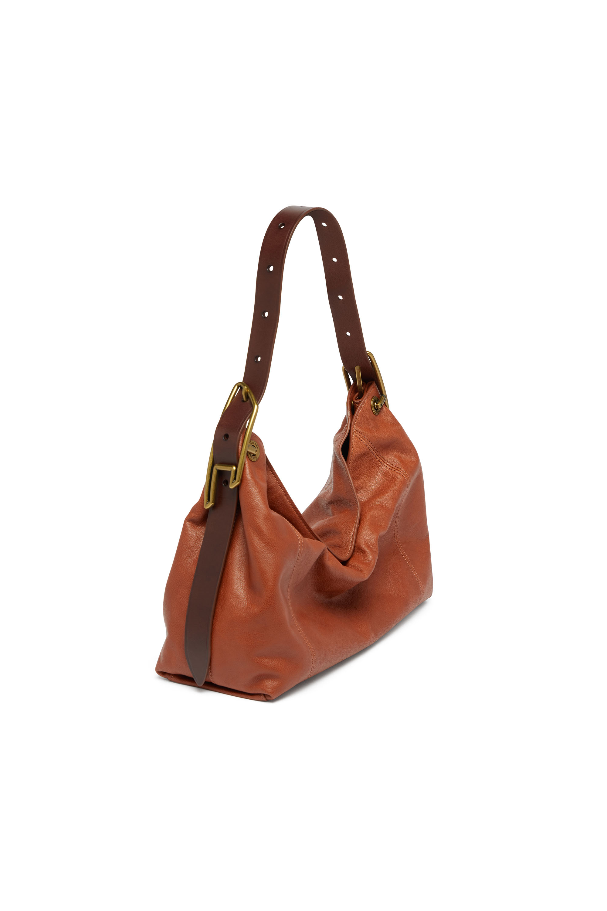 Diesel - D-LINE HOBO S, Damen D-Line-Schultertasche aus gl&auml;nzendem, geknittertem Leder in Braun - 2
