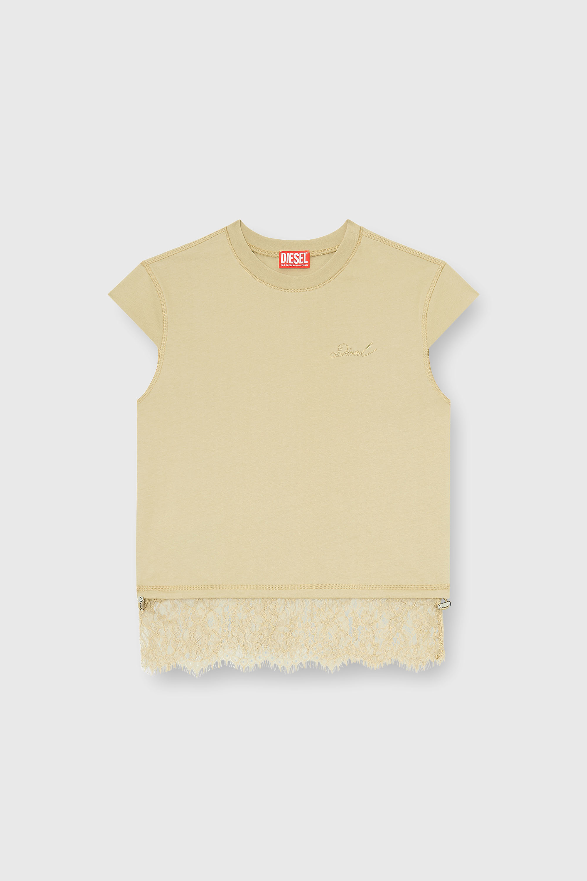 Diesel - T-LUNA, Damen Jersey-Top mit Spitzenbesatz am Saum in Beige - 2