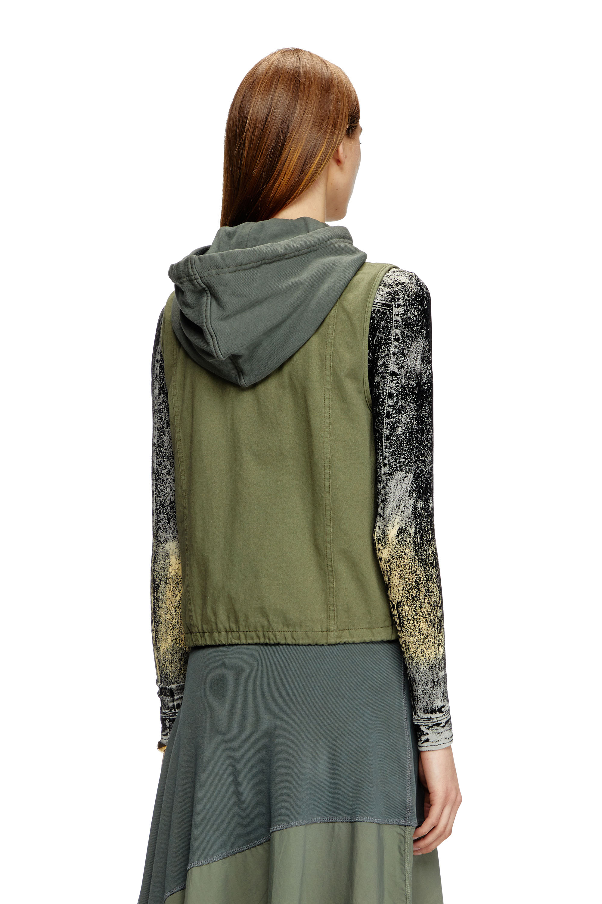 Diesel - G-ENESIS, Woman's Hooded cargo vest in cotton twill in Military Green - 4