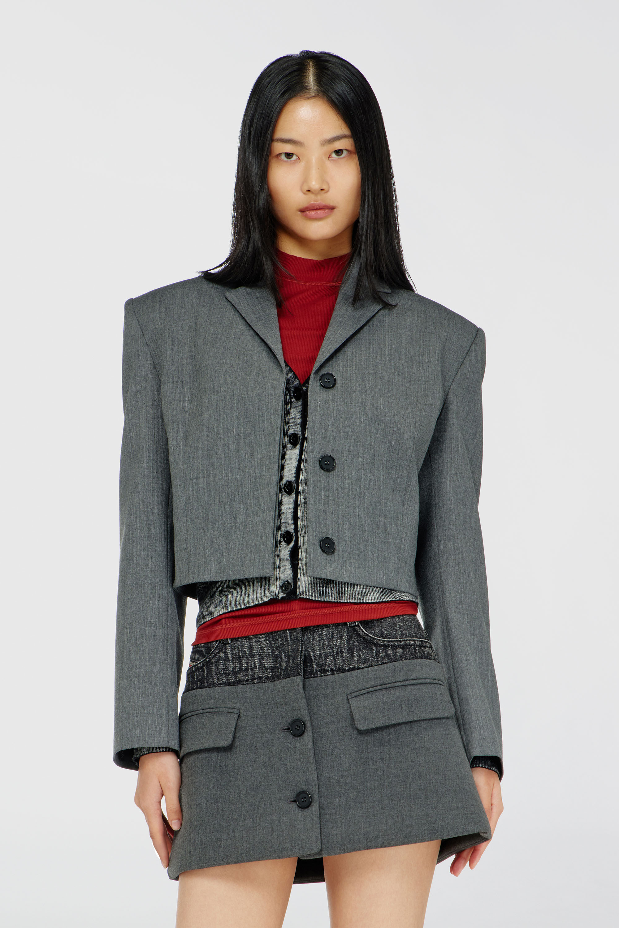 Diesel - G-LANCE, Damen Kurz geschnittener Blazer aus Wollmischgewebe in Grau - 1