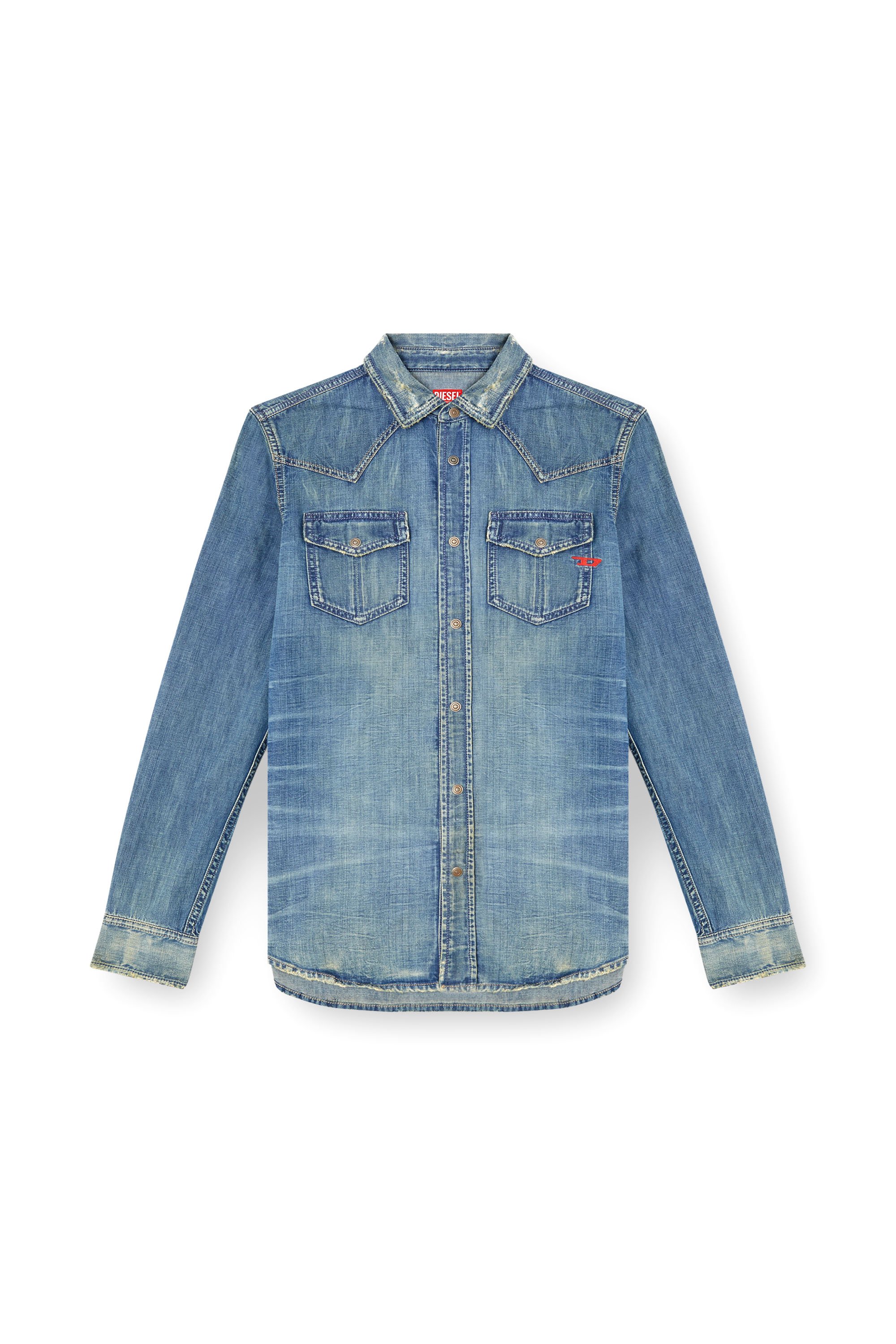 Diesel - D-VEGA, Herren Overshirt aus Denim in Mittelblau - 3