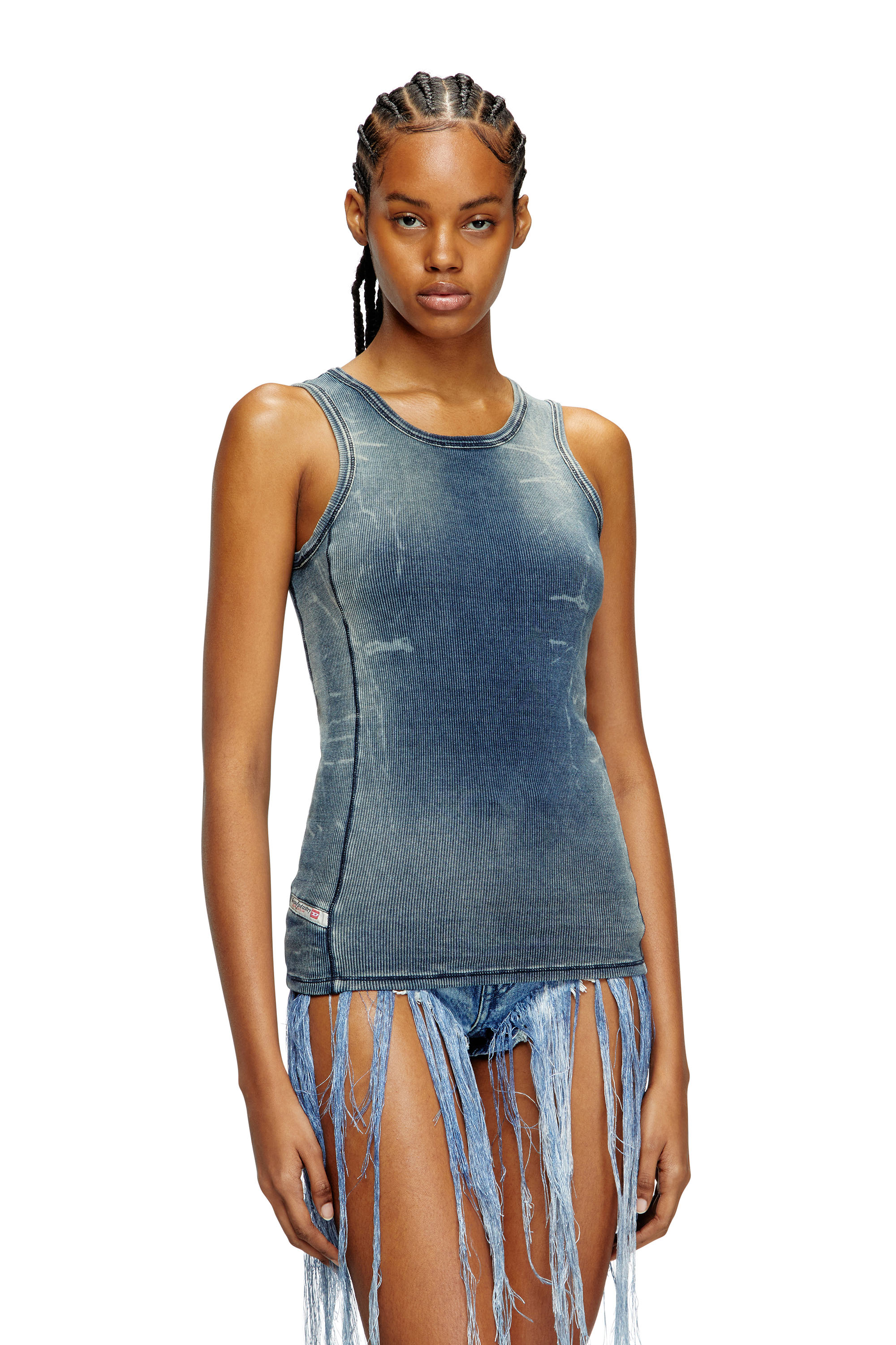 Diesel - T-GO, Unisex's Ribbed tank top with denim trompe l'oeil in Dark Blue - 1