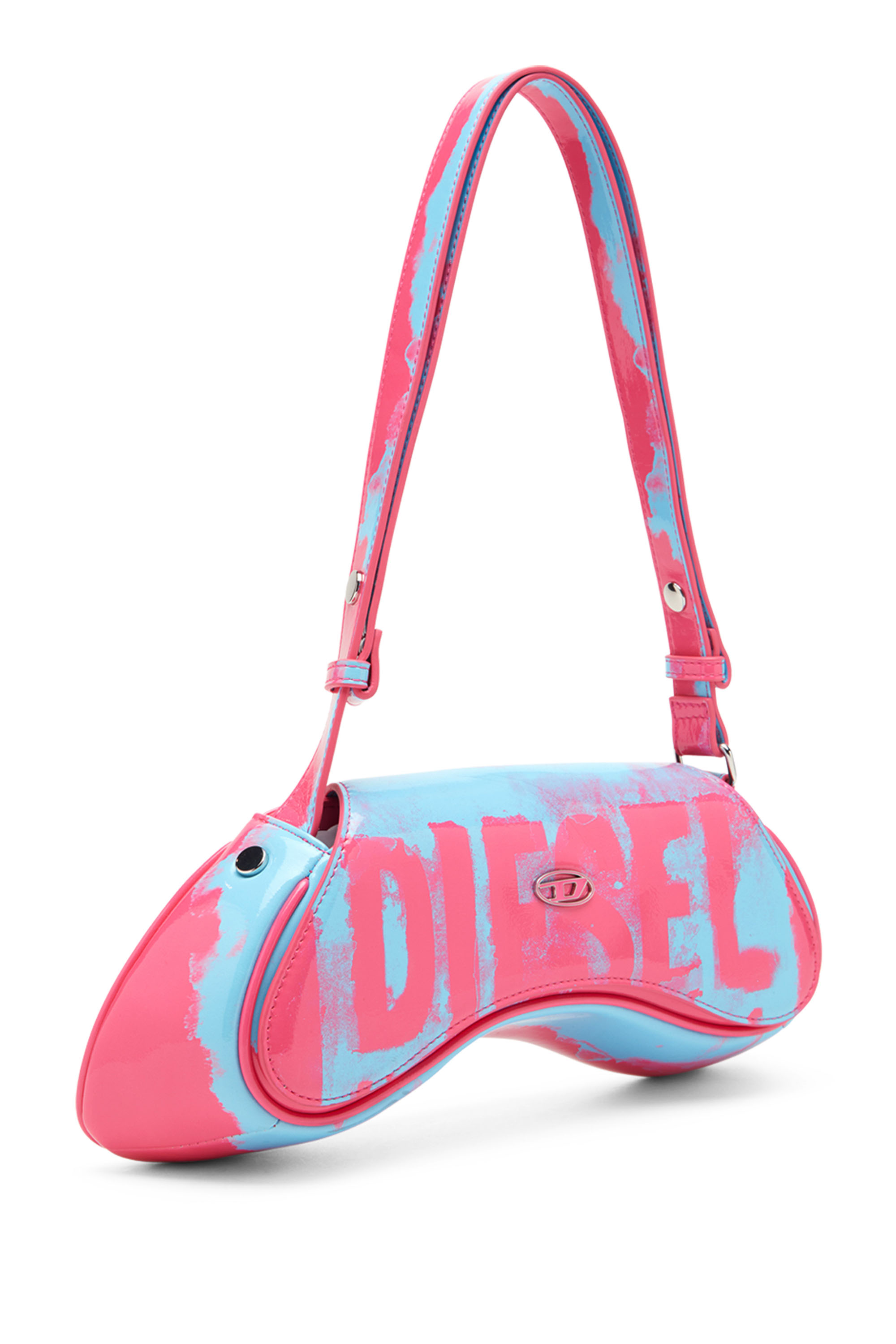 Diesel - PLAY CROSSBODY, Damen Play-Schultertasche mit glänzendem PU-Print in Rosa/Blau - 5