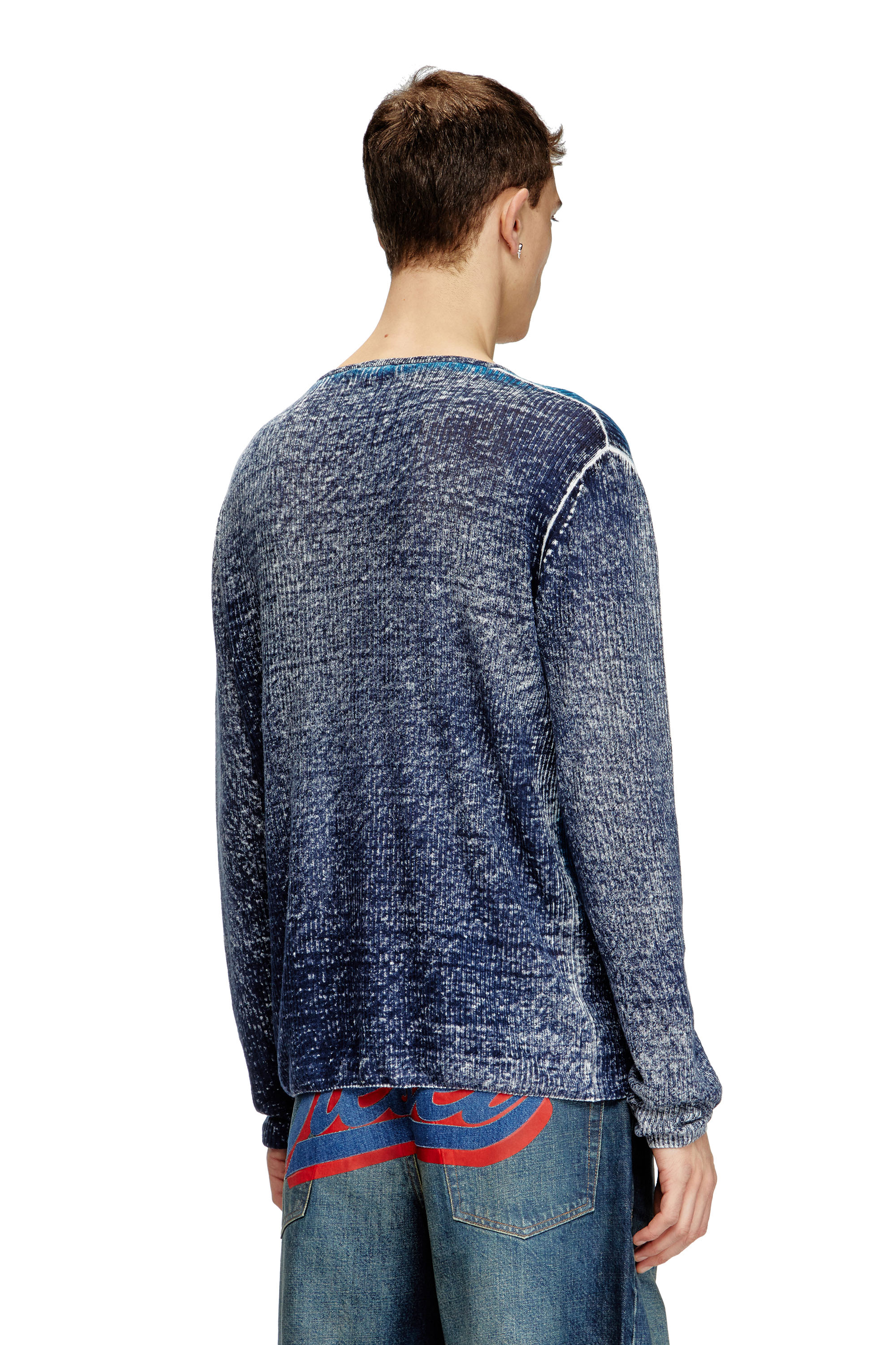 Diesel - K-ROD, Man's Linen jumper with logo graphic in Blue - 4