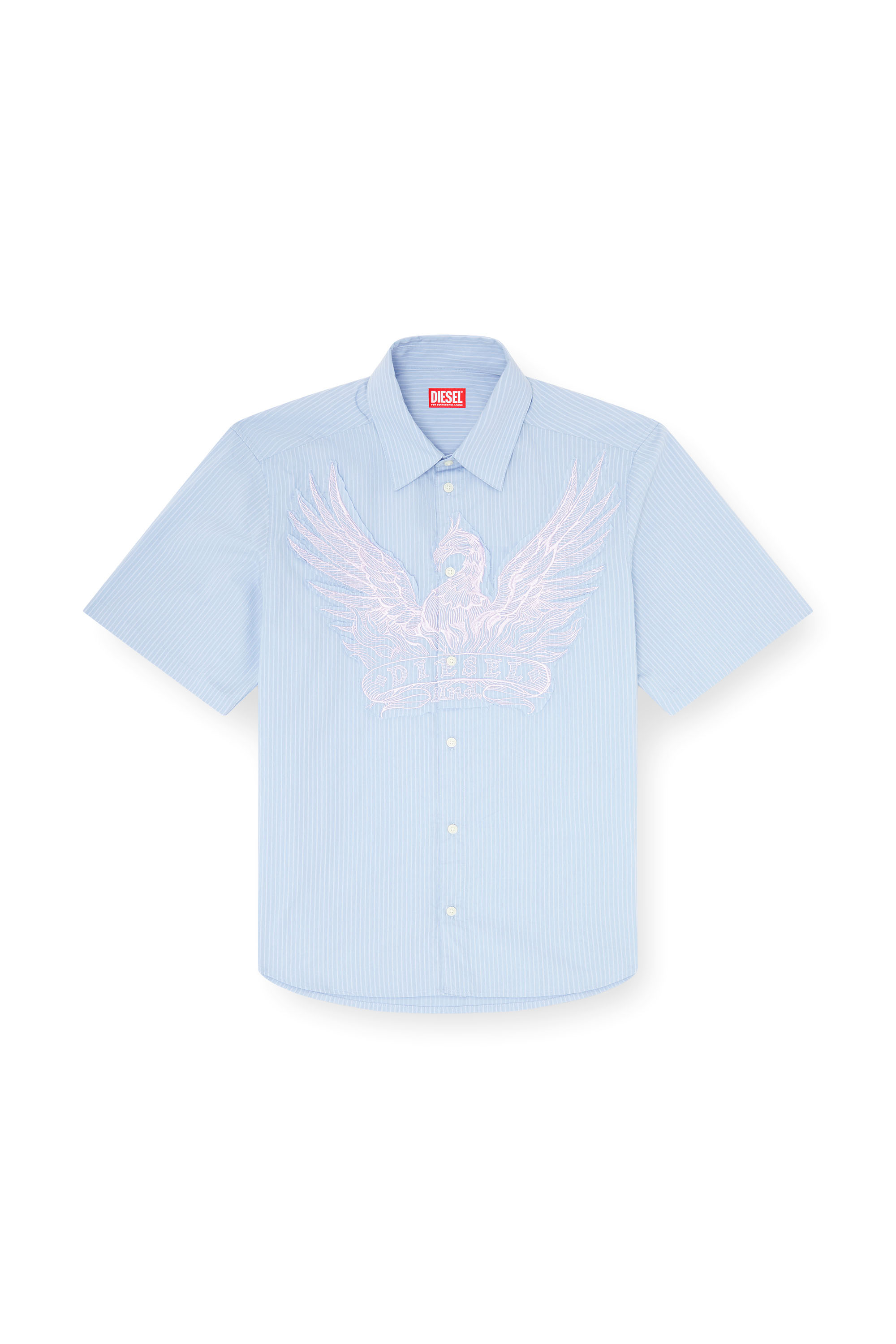 Diesel - S-SIMPLY-SS-AGCZ, Herren Gestreiftes Popeline-Hemd mit Stickpatch in Hellblau - 3