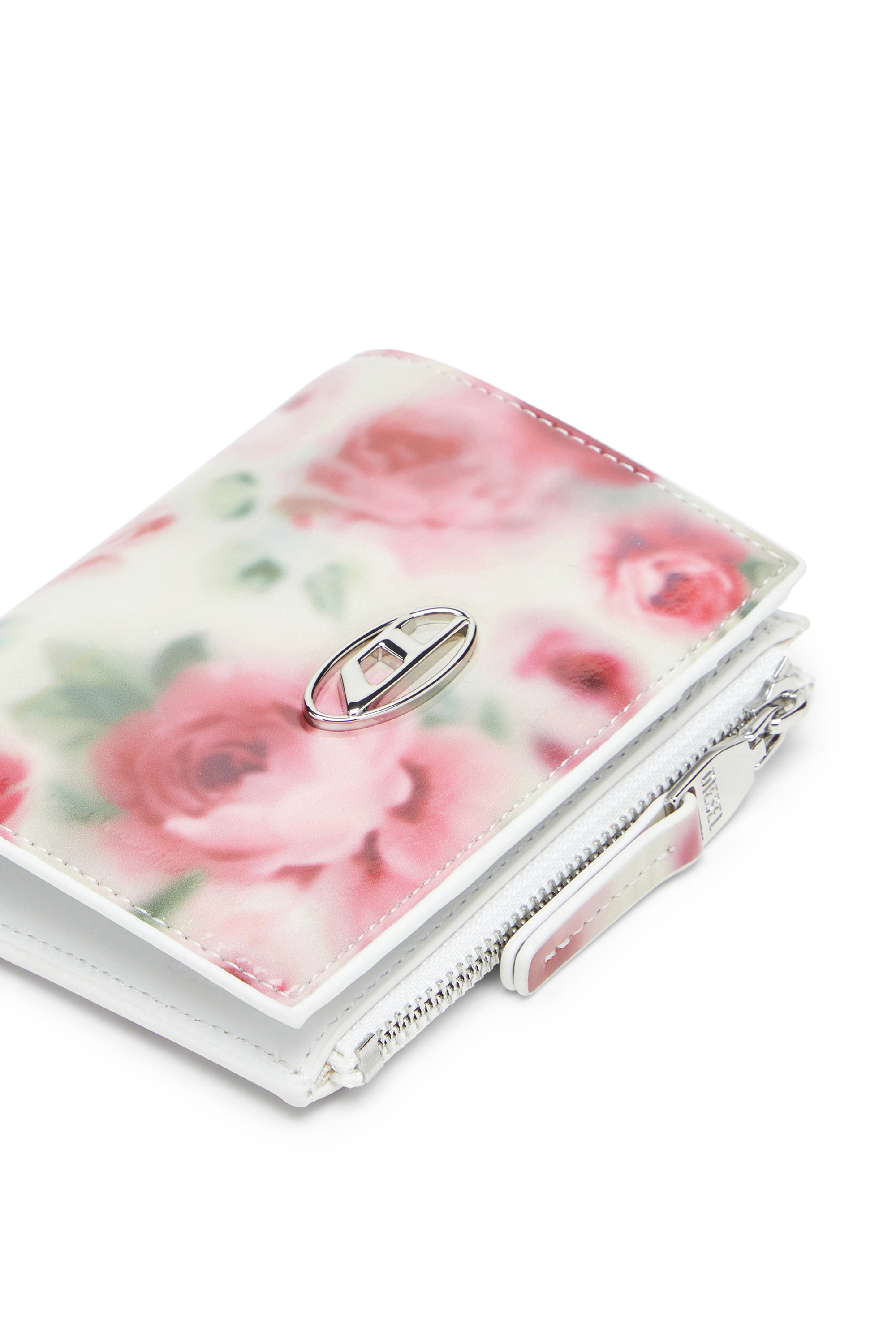 Diesel - PLAY BI-FOLD ZIP II, Damen Kleines Portemonnaie aus bedrucktem glänzendem PU in Weiss/Rosa - 4