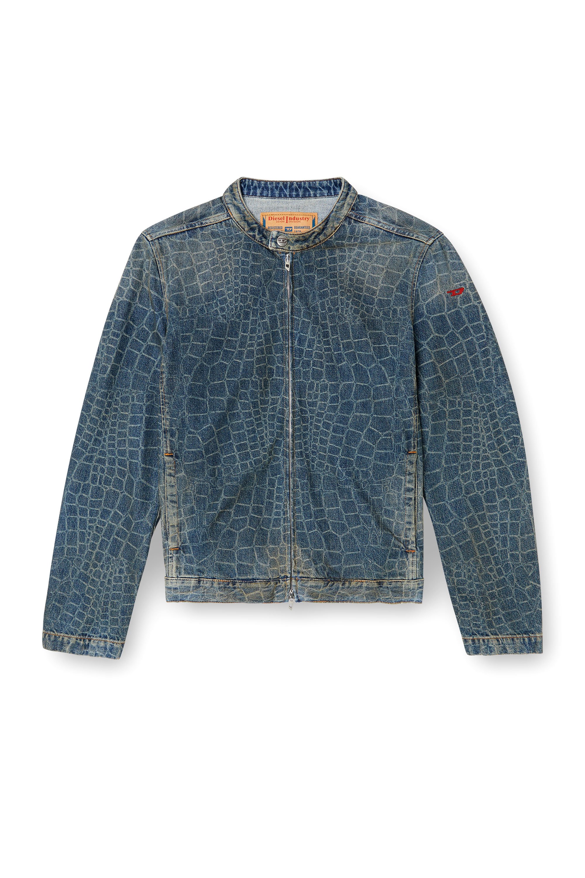 Diesel - CL-D-GLORY-SNAKE, Herren Motorradjacke aus Denim mit Schlangen-Print in Dunkelblau - 3