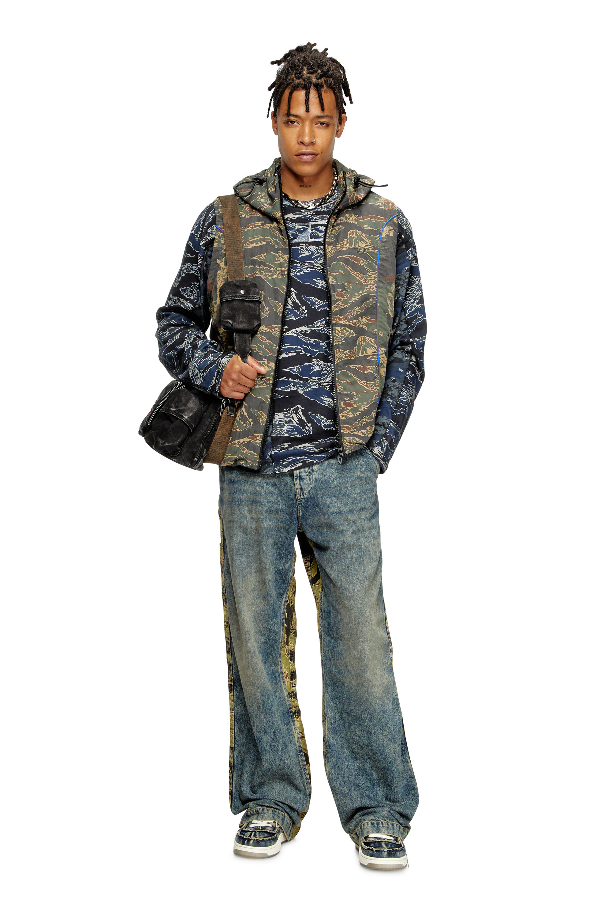 Diesel - J-OSTEND-SL-CAMU, Herren Weste mit Kapuze und gemischten Camo-Prints in Blau/Grün - 2
