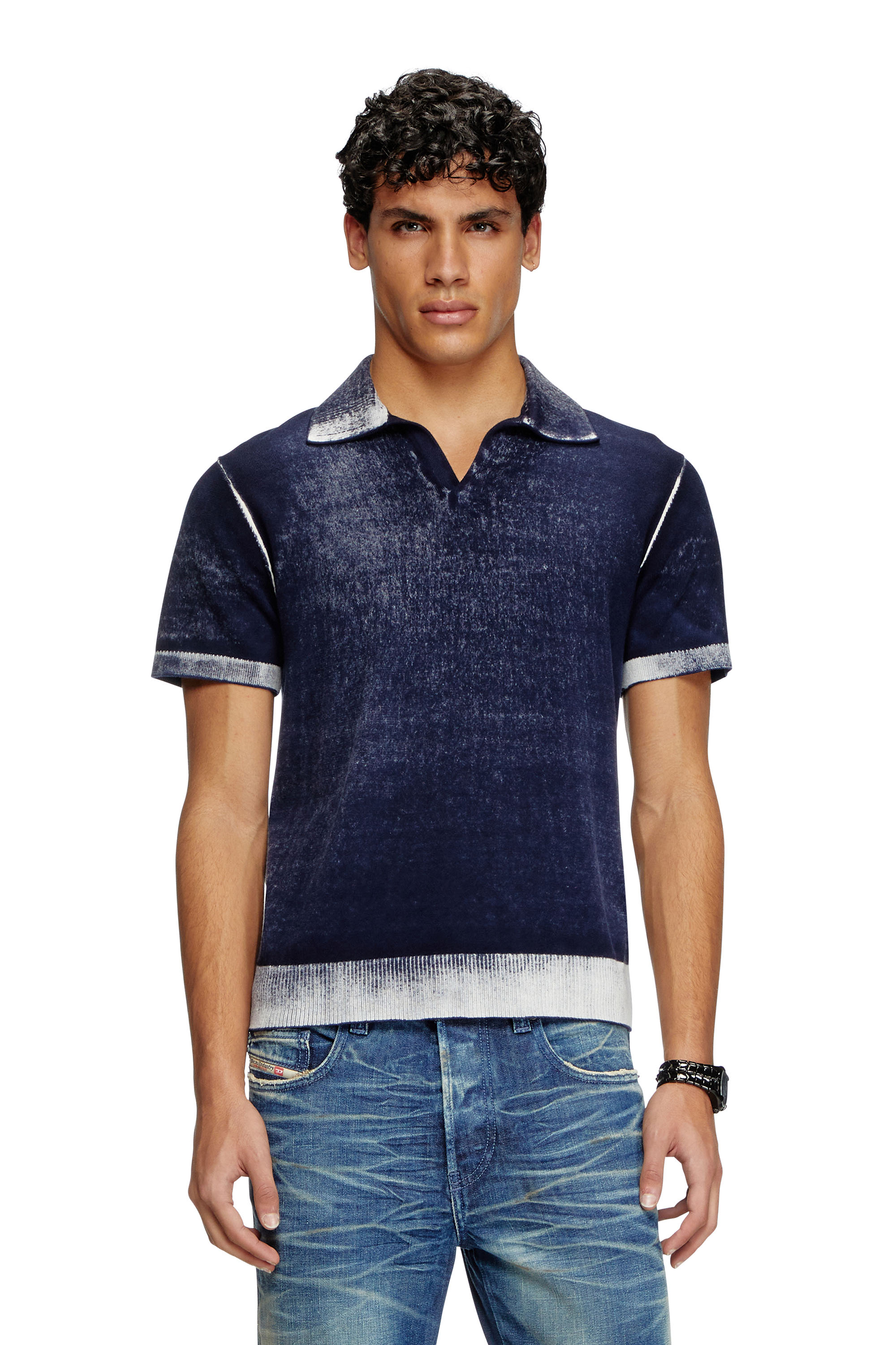 Diesel - K-LORENZO-SS, Man's Reverse-print short-sleeve polo jumper in Blue - 1