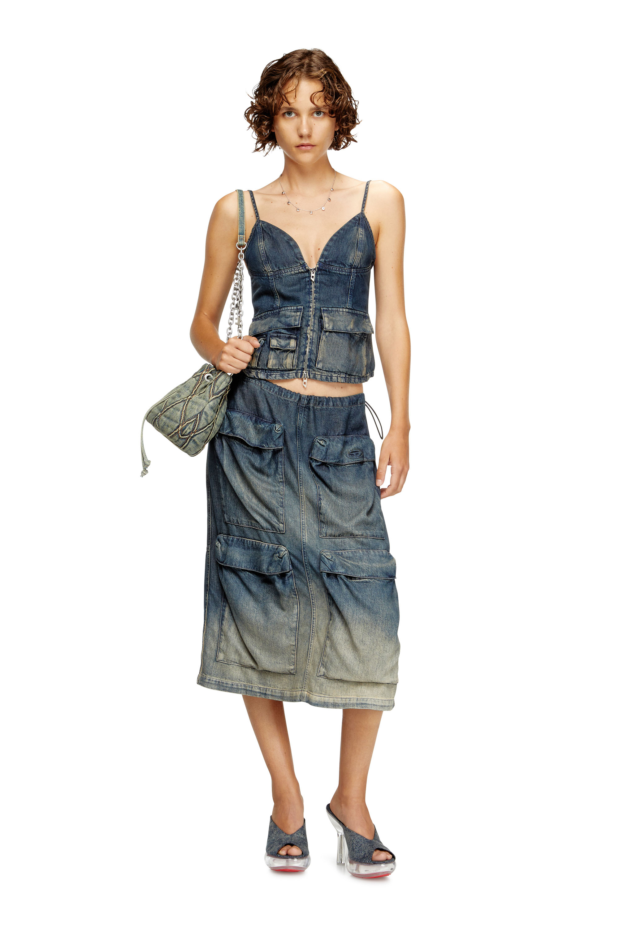 Diesel - DE-MELLIS-S, Damen Oberteil aus fließendem Farbverlauf-Denim in Dunkelblau - 1