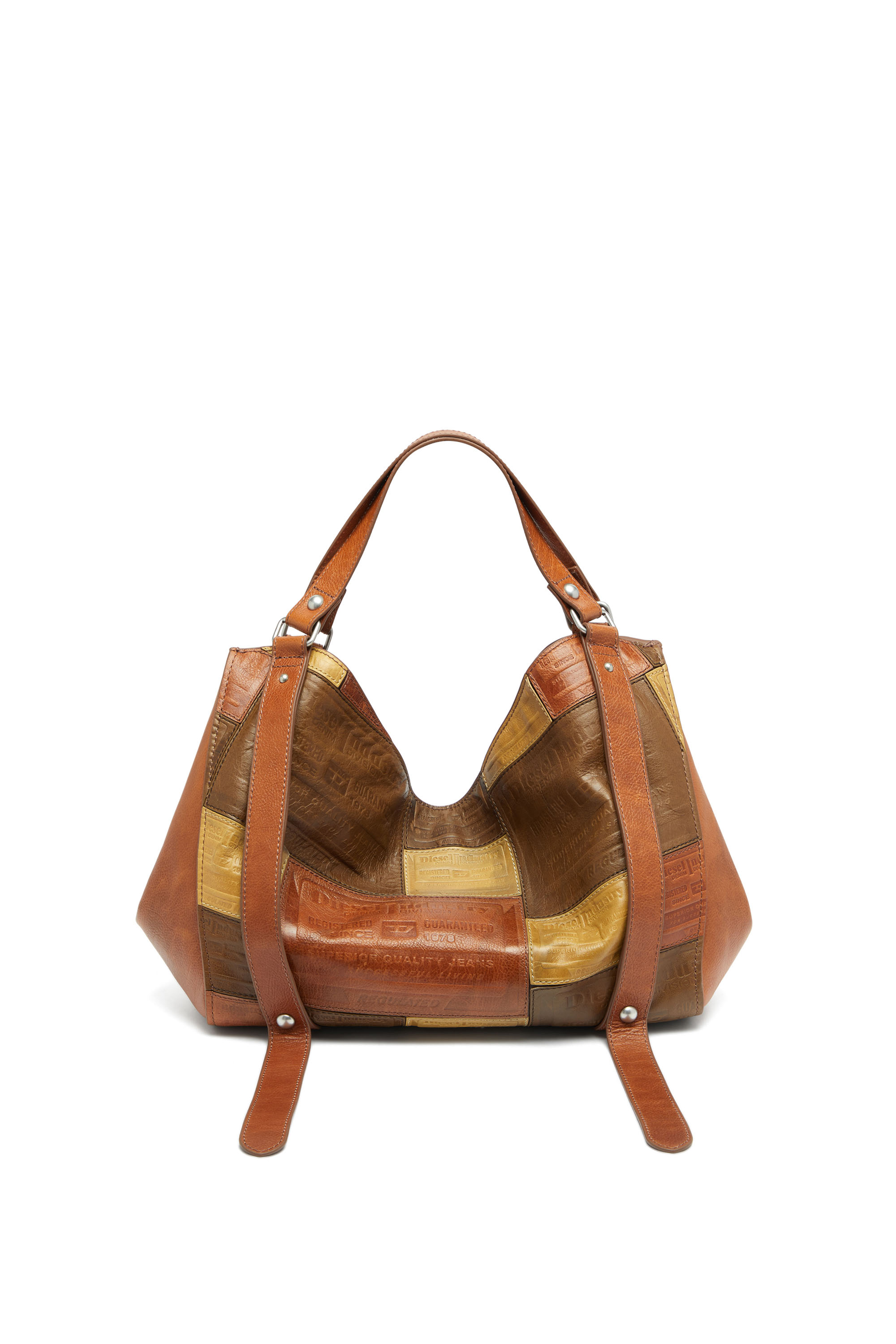Diesel - D-ONE TOPHANDLE M, Unisex D-One-Medium Henkeltasche aus Patchwork-Leder in Braun - 3