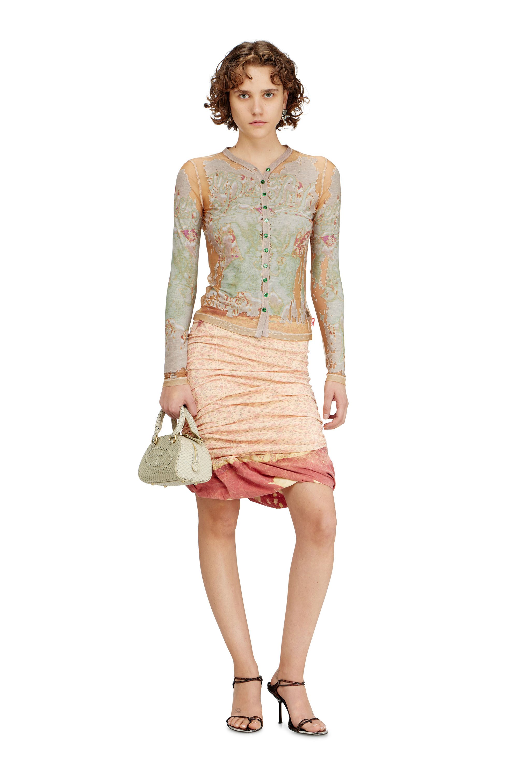 Diesel - 1DR DOME CROSSBODY, Damen 1DR Dome-Mini-Bowlingtasche aus Leder in Schlangenoptik in Beige - 1