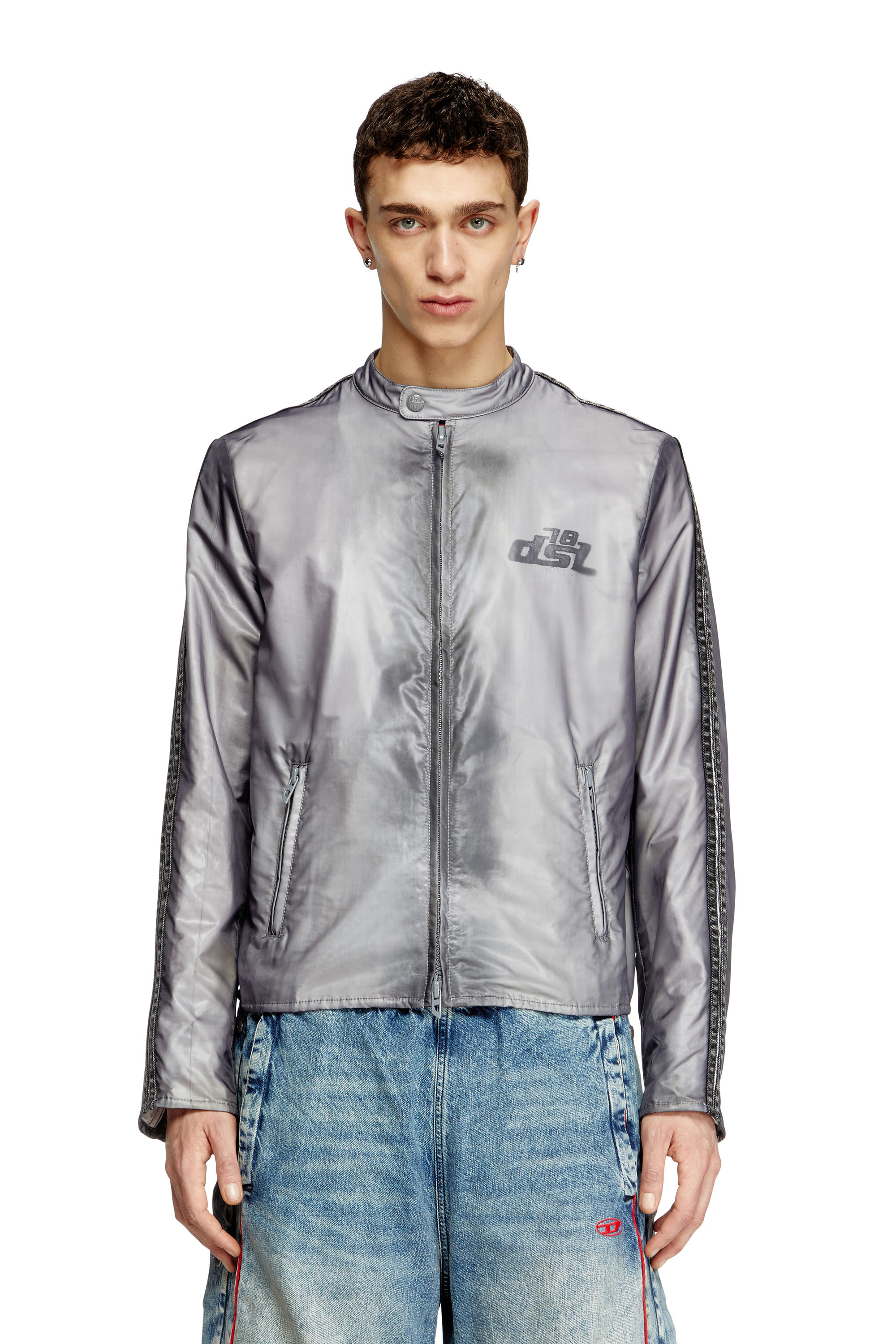 Diesel - J-POP, Herren Bikerjacke mit transparentem Effekt in Grau - 1