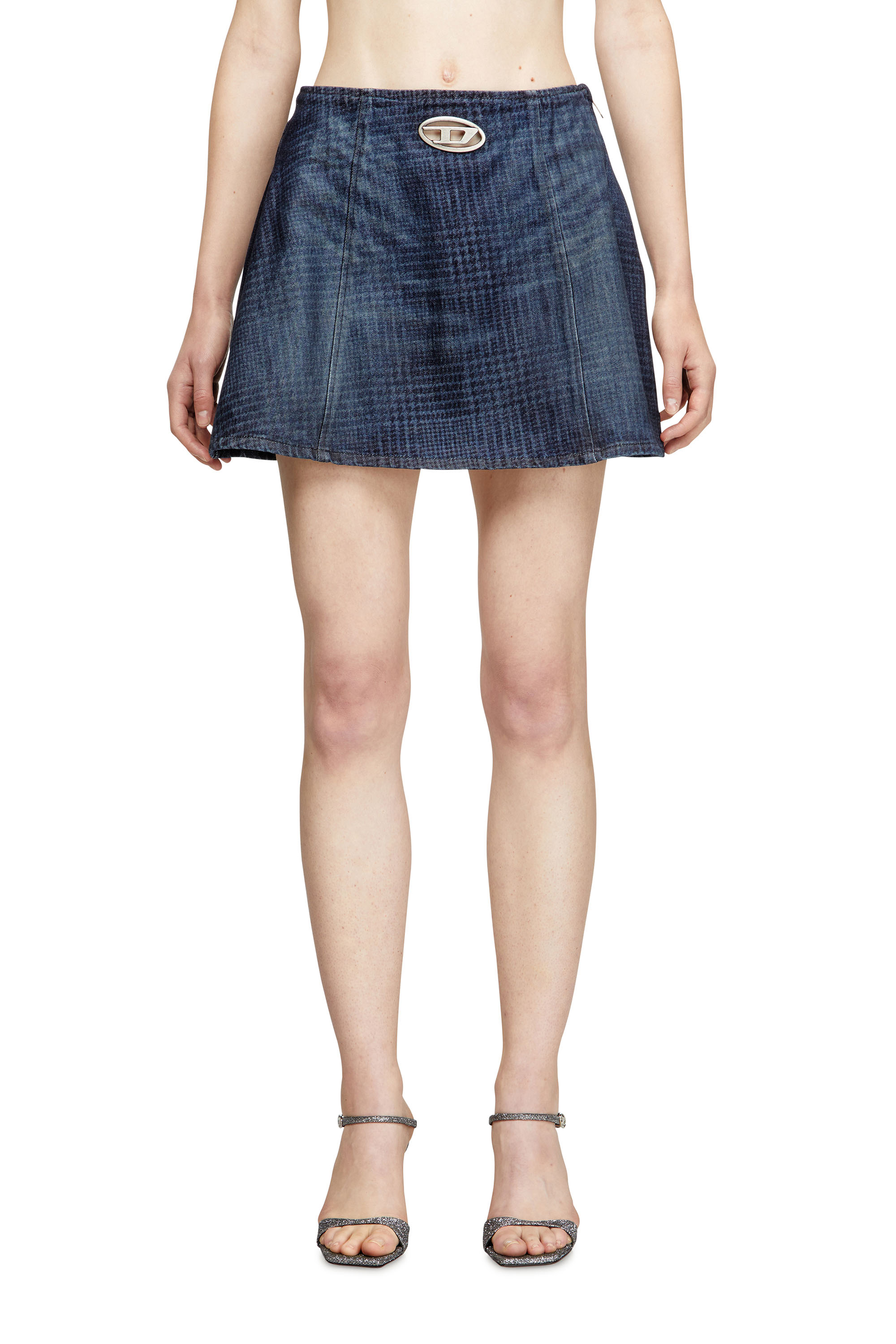 Diesel - DE-SWENY-S1, Damen Minirock aus Prince-of-Wales-Denim in Blau - 1