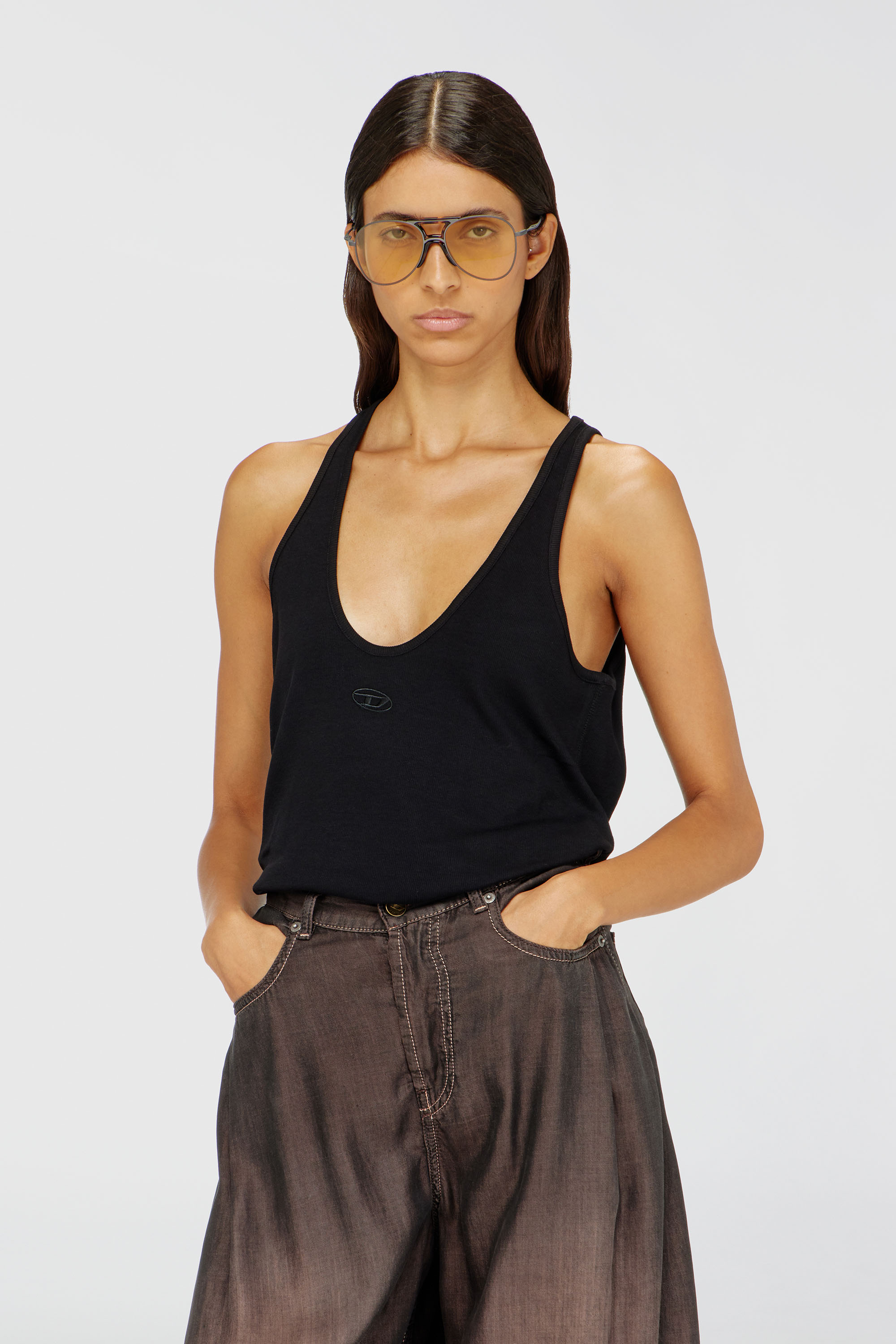 Diesel - T-IPSYA-LKDS, Damen Geripptes Tanktop mit Oval D in Schwarz - 2