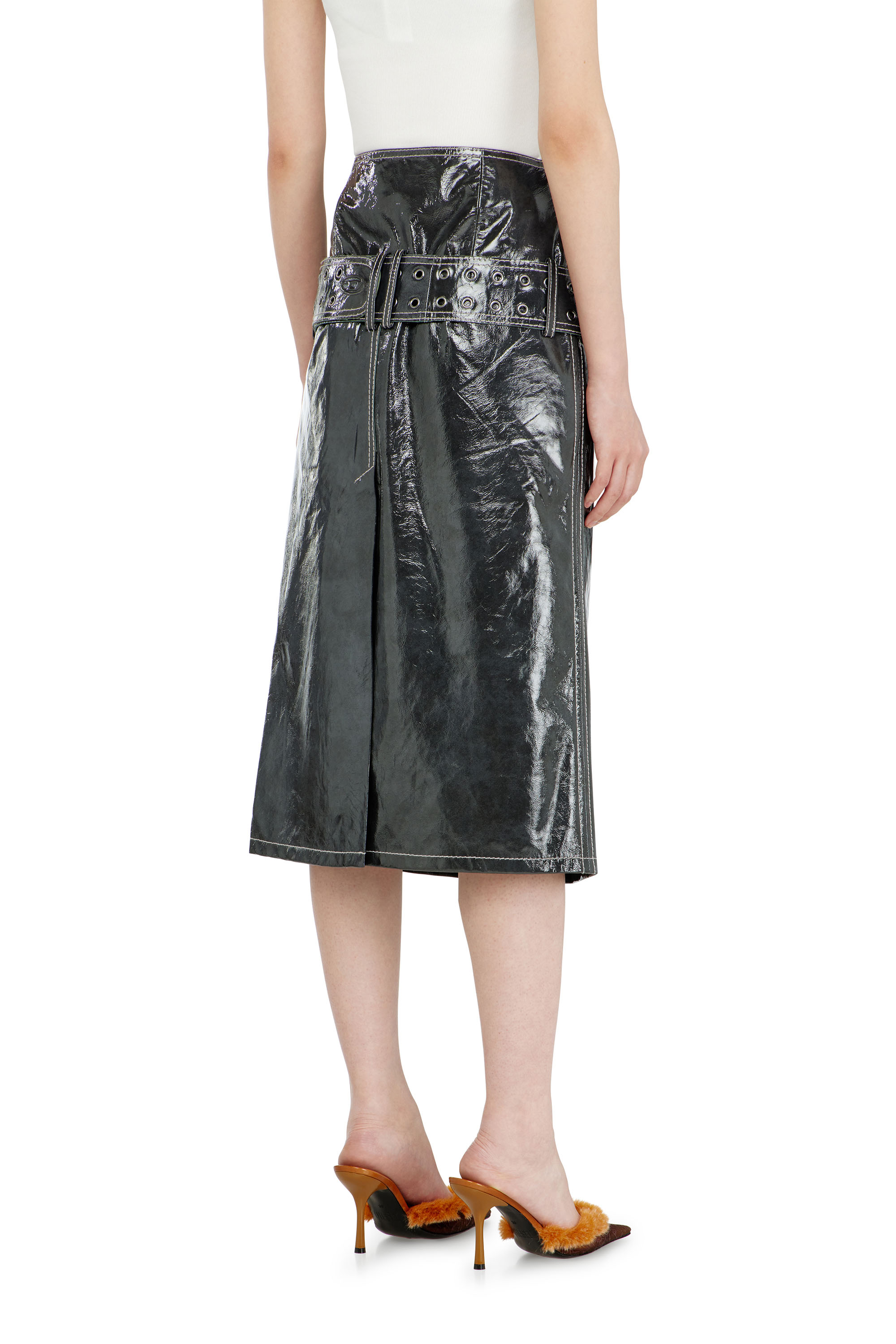 Diesel - L-ASCAR, Damen Midirock aus Lackleder mit G&uuml;rtel in null - 3