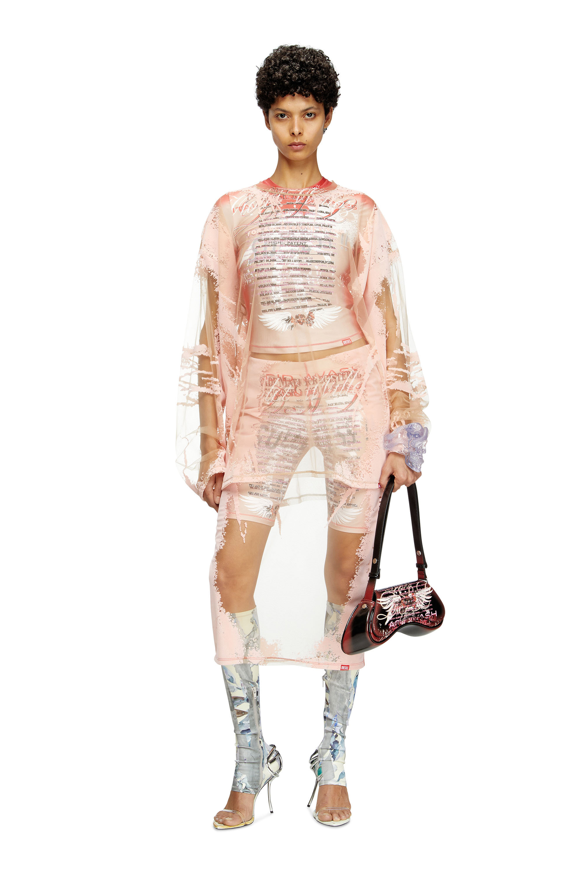 Diesel - T-HASSAN-LS-A, Unisex Langarm-T-Shirt aus Nylon mit Text-Print in Rosa - 7