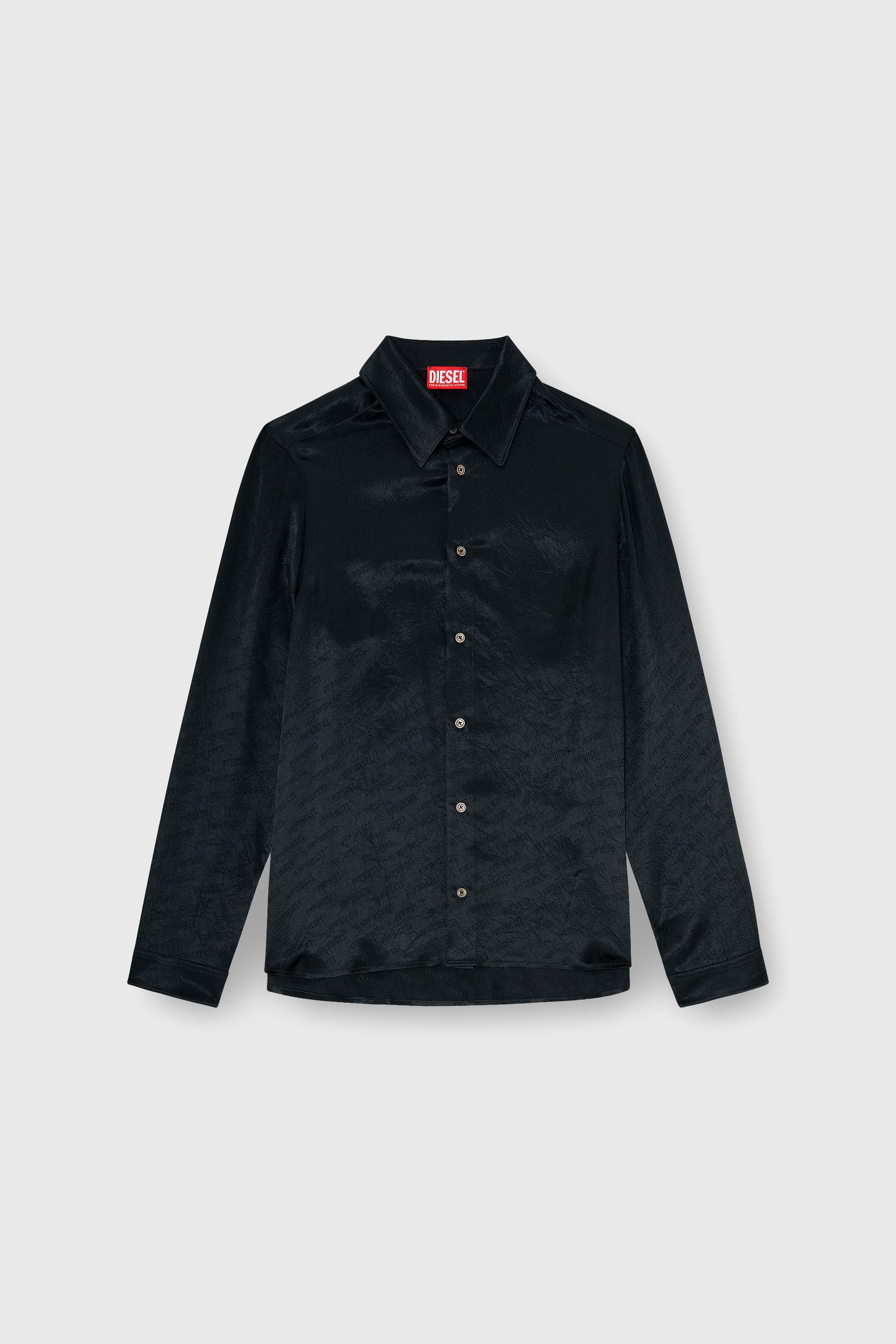 Diesel - S-KINNY-EFBZ, Herren Shirt aus logo-jacquard-crinkled-satin in Schwarz - 2