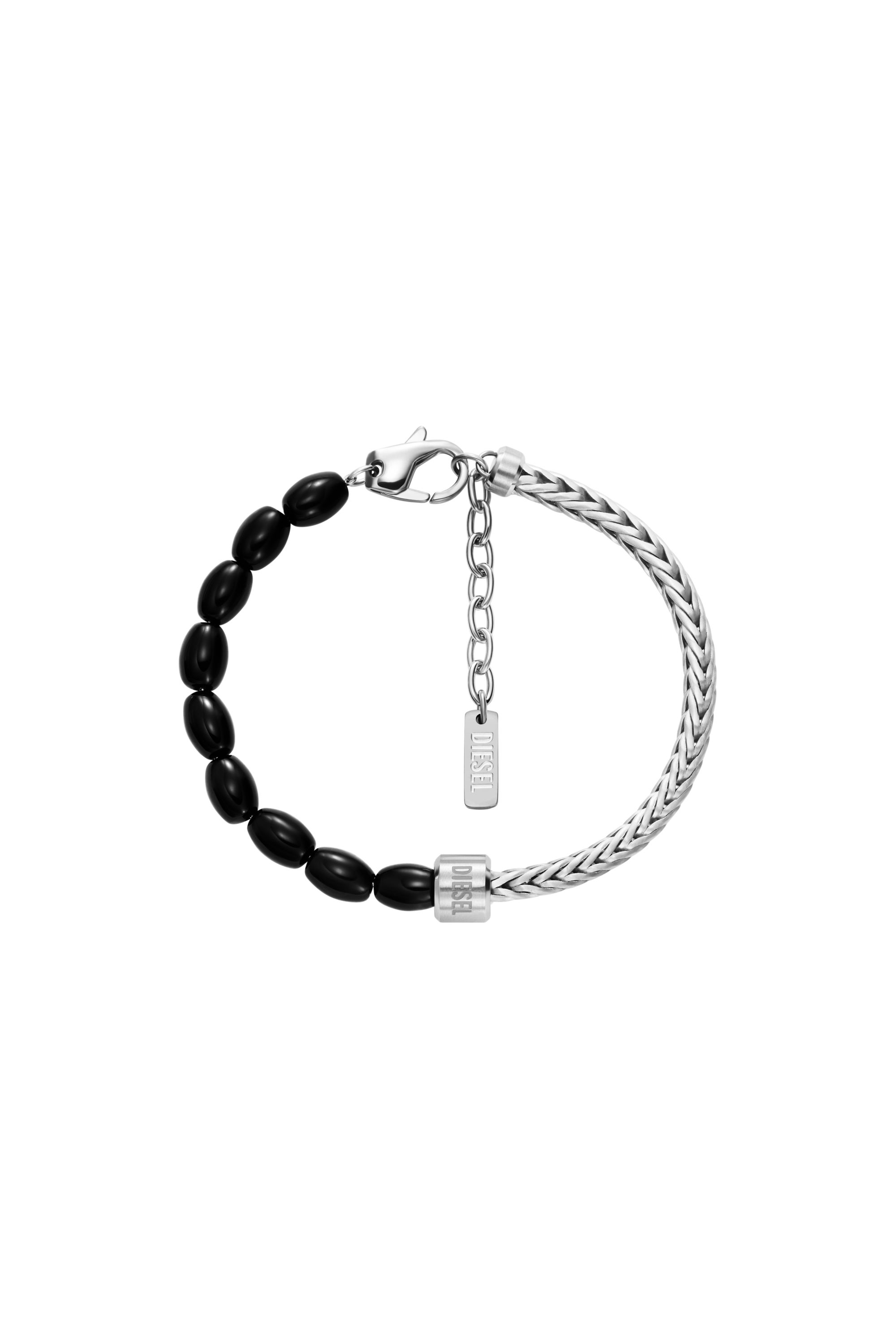 Diesel - DX1714040, Unisex Armband mit schwarzen Achatperlen in Silber/Schwarz - 1