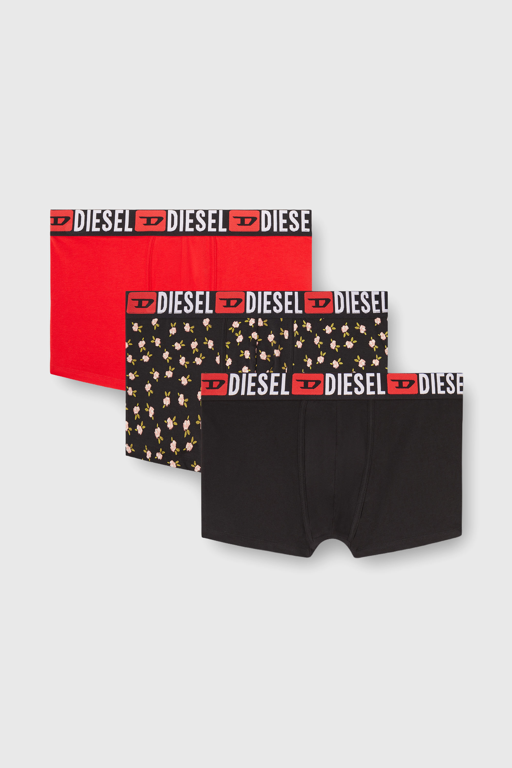 Diesel - UMBX-DAMIENTHREEPACK, Herren 3er-Pack Stretch-Baumwoll-Trunks mit Blumenmuster in Schwarz/ Rot - 2