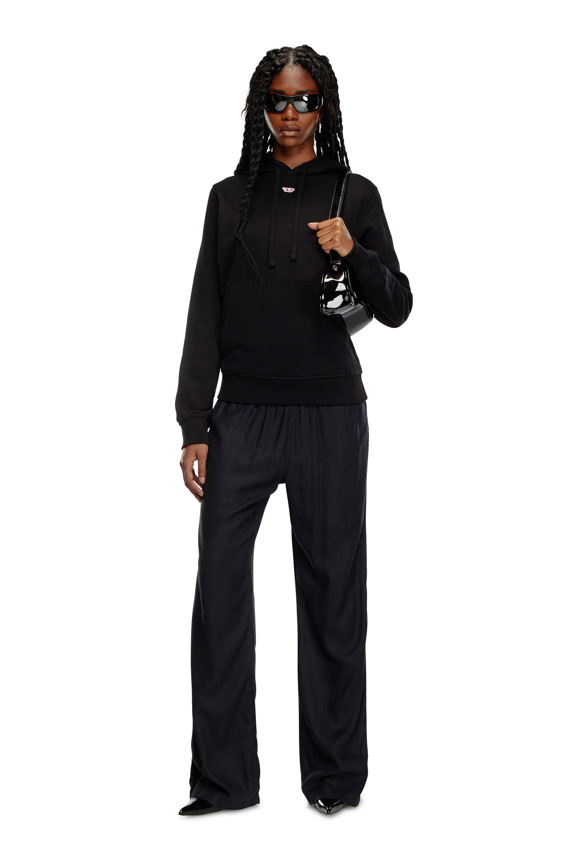 Diesel - S-GINN-HOOD-D, Damen Hoodie mit gesticktem D-Patch in Schwarz - 1