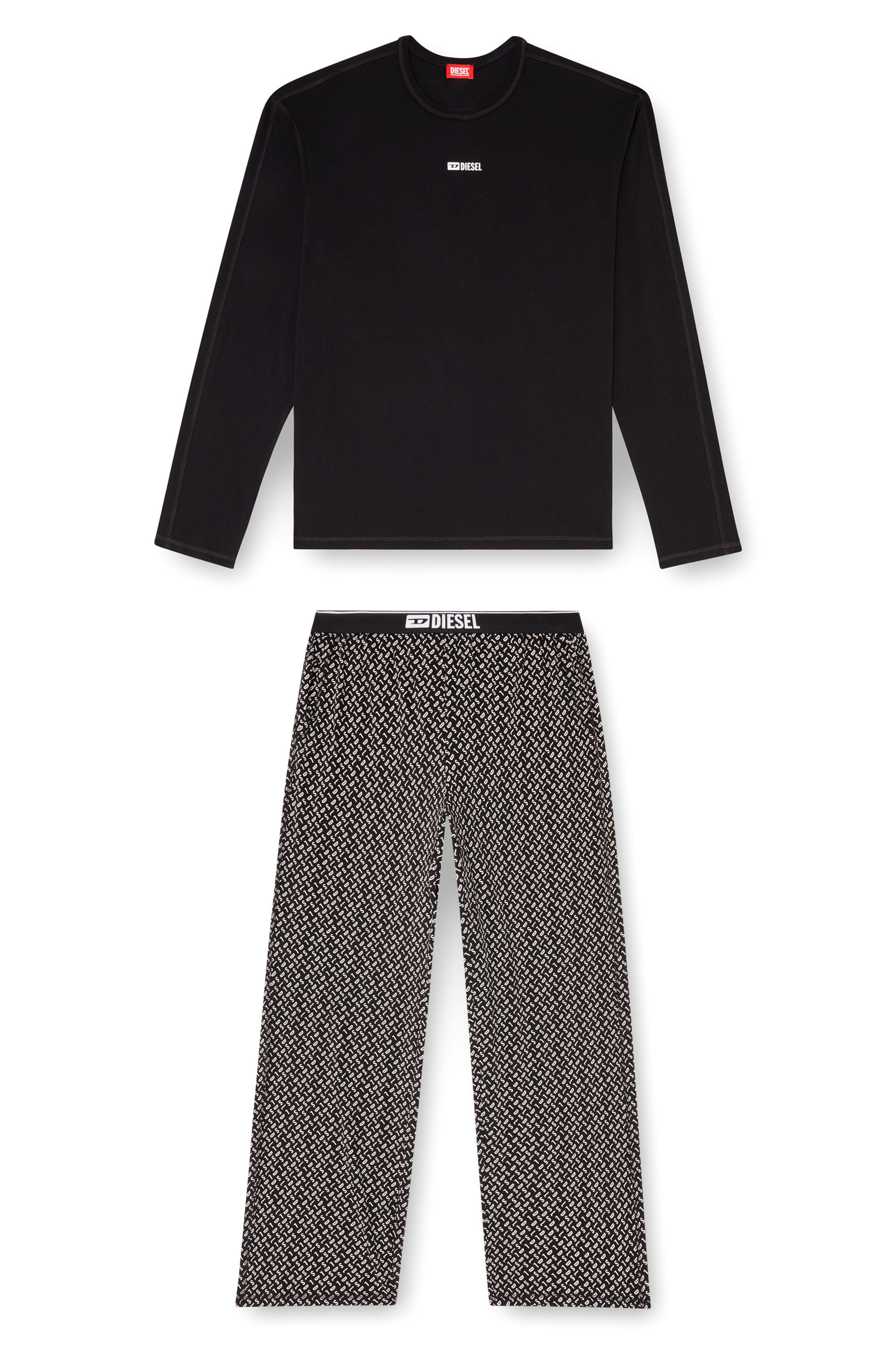 Diesel - SET-NOLAN-D-BOX, Herren Pyjama-Set aus Baumwolle mit bedruckter Hose in Schwarz/Wei&szlig; - 4