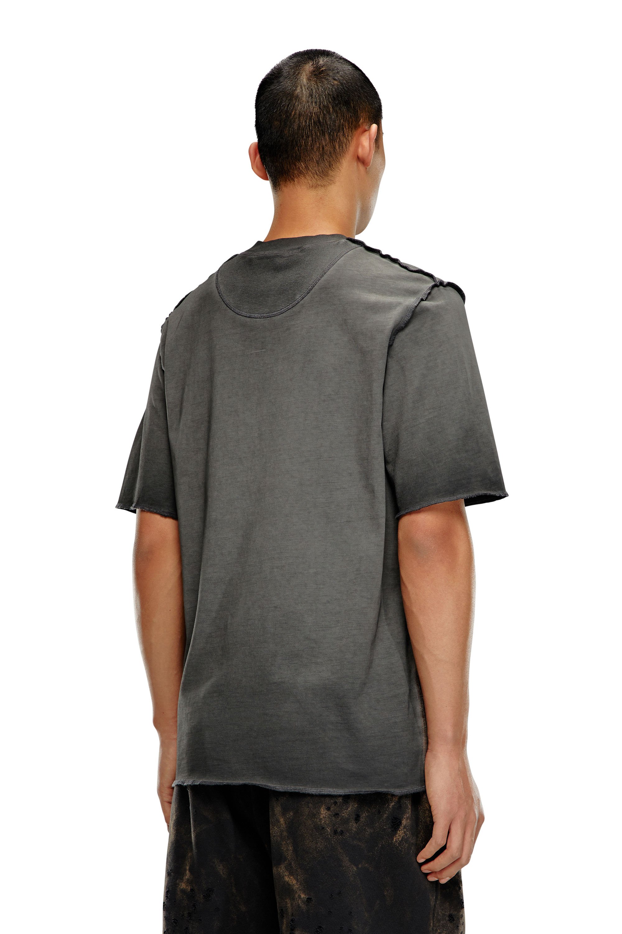 Diesel - T-ERIE-N, Man T-shirt with micro-waffle shoulders in Grey - Image 4