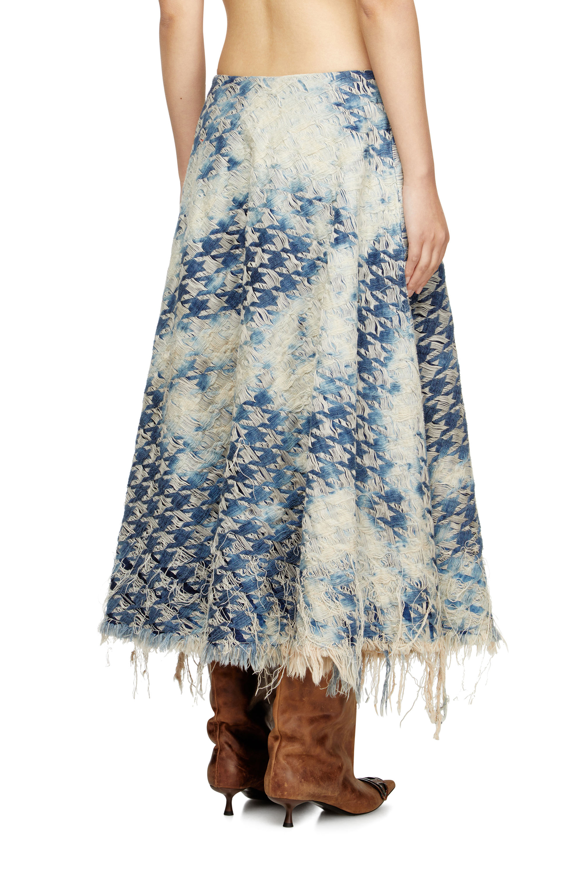 DE-ANNET-FSH1, Medium blue Diesel - DE-ANNET-FSH1, Woman's Midi skirt in houndstooth-weave denim in Medium blue - 4