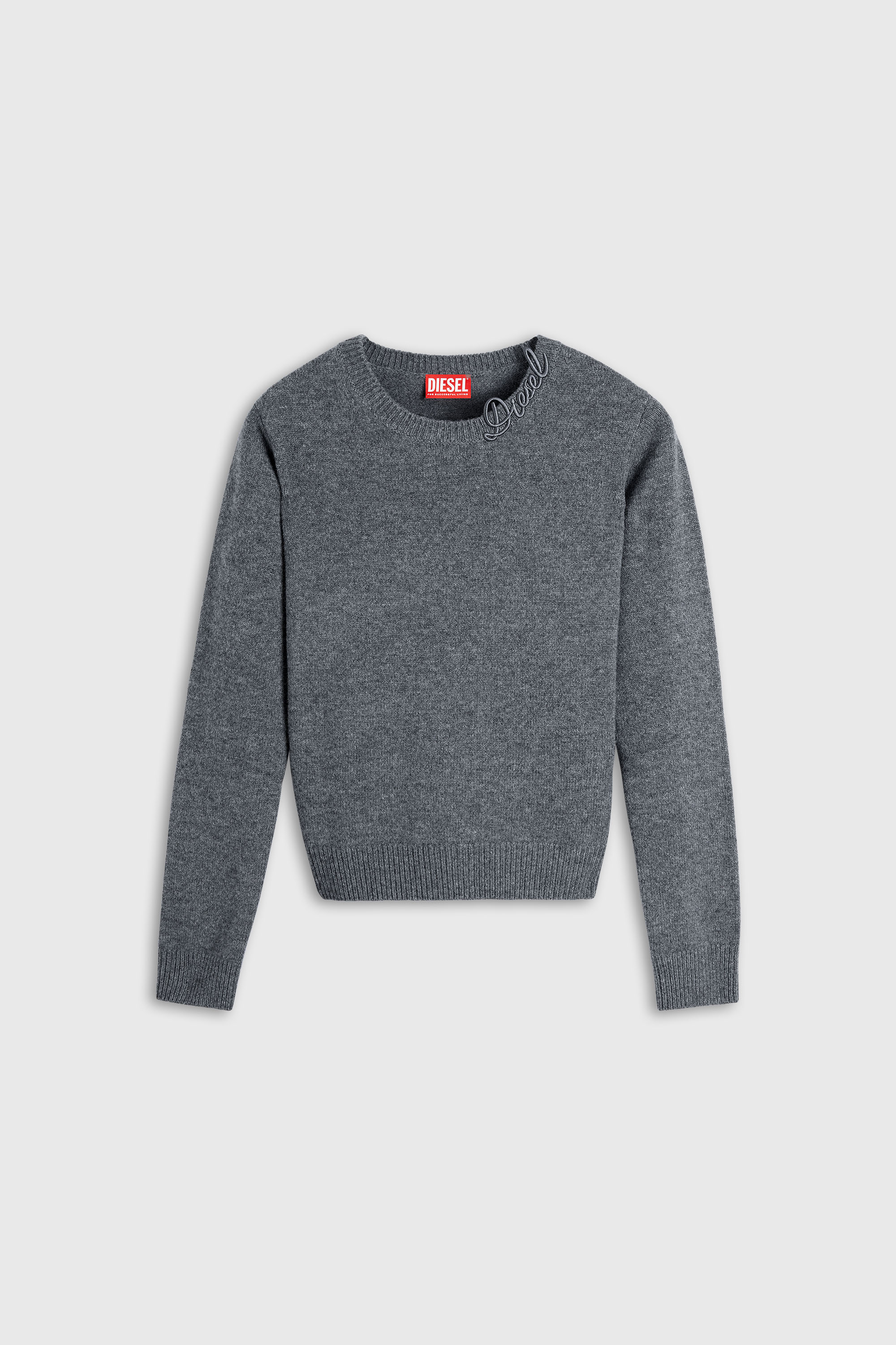 Diesel - M-IMARA, Damen Wollpullover mit gesticktem Logo am Ausschnitt in Grau - 2