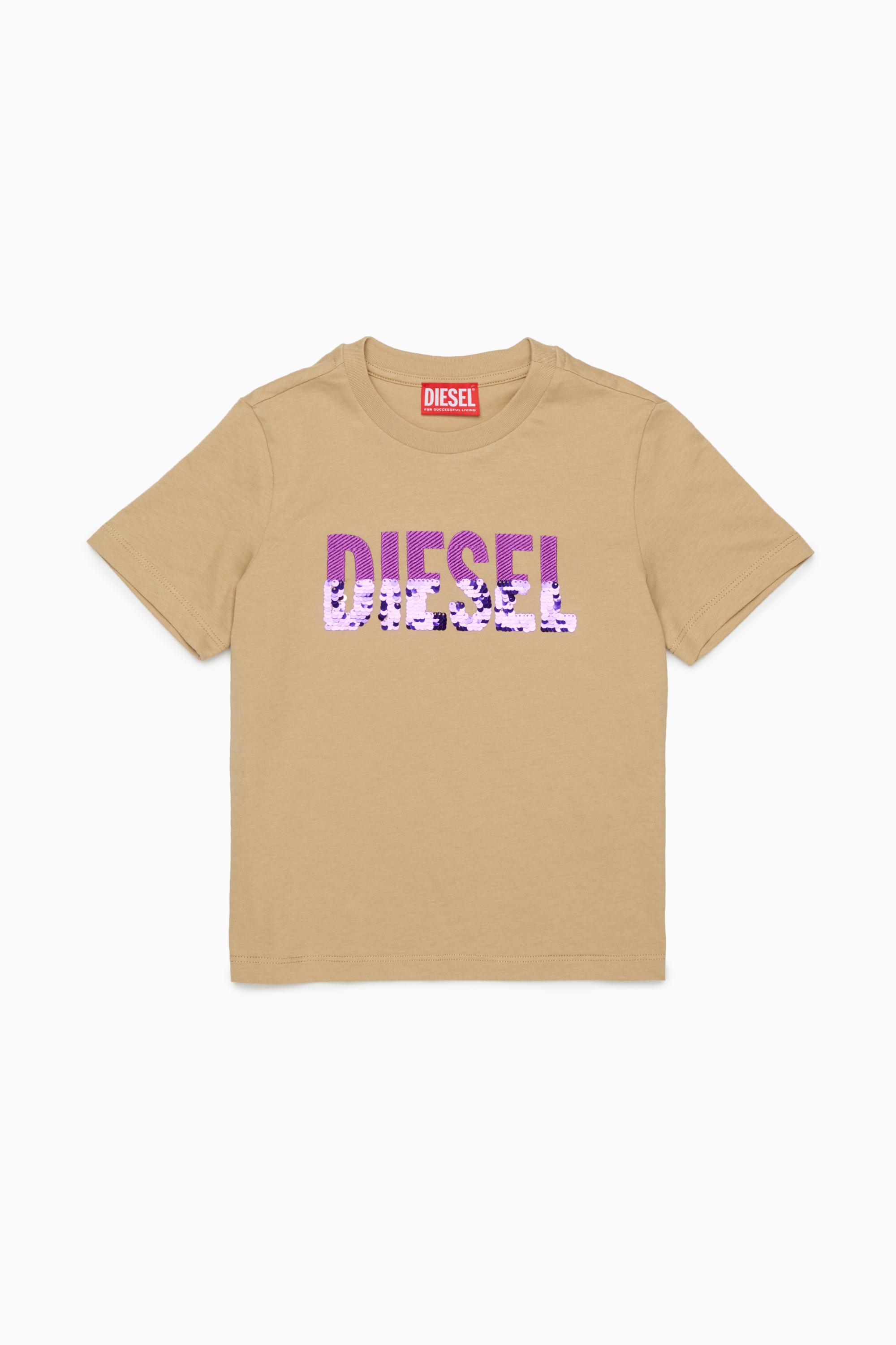 Diesel - TPALLY, Woman's Cotton T-shirt with sequin logo in Brown - 1