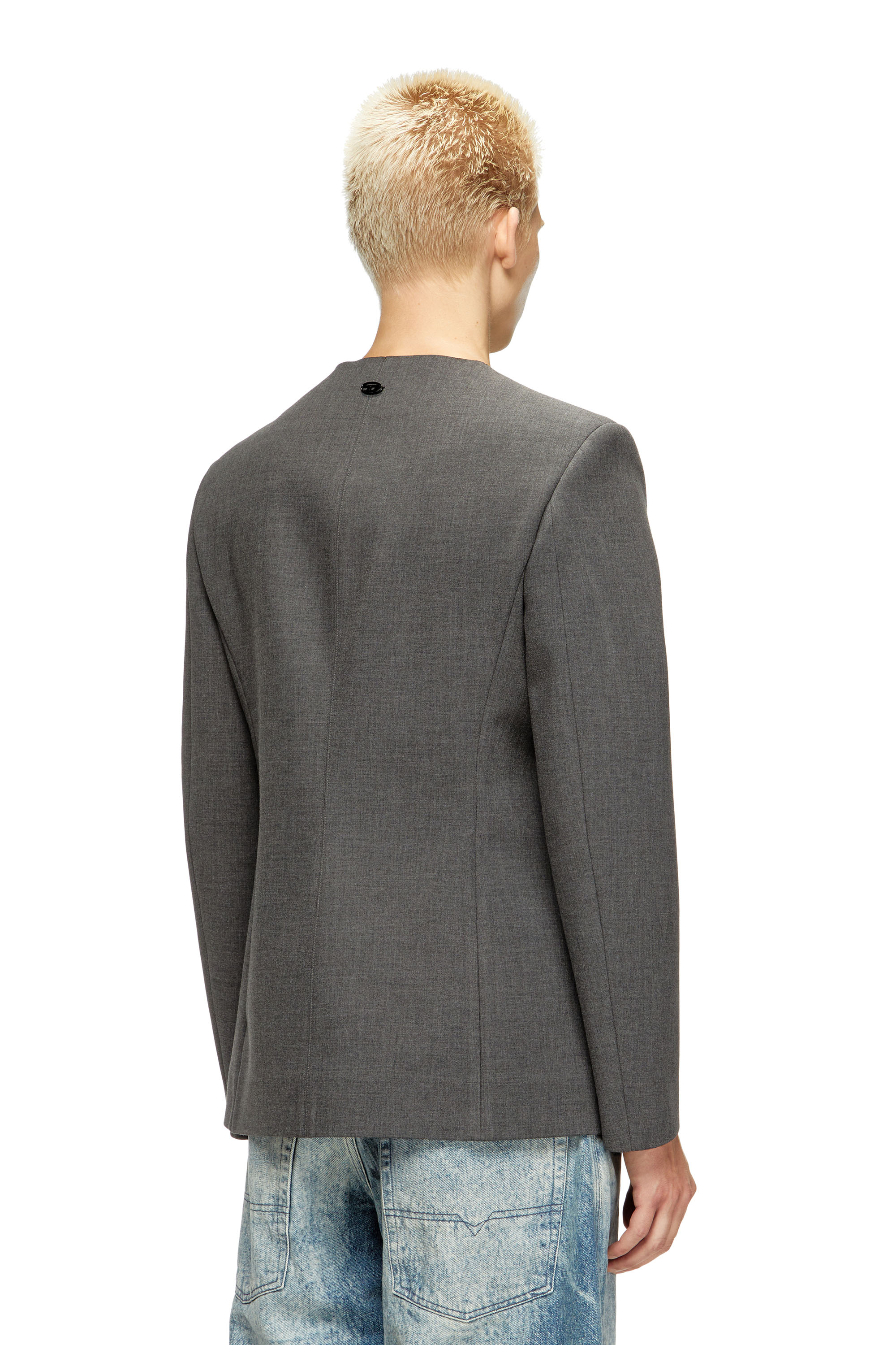 Diesel - J-CESAR-NEO, Herren Kragenlose Jacke aus neoprenbeschichtetem Stoff in Grau - 4