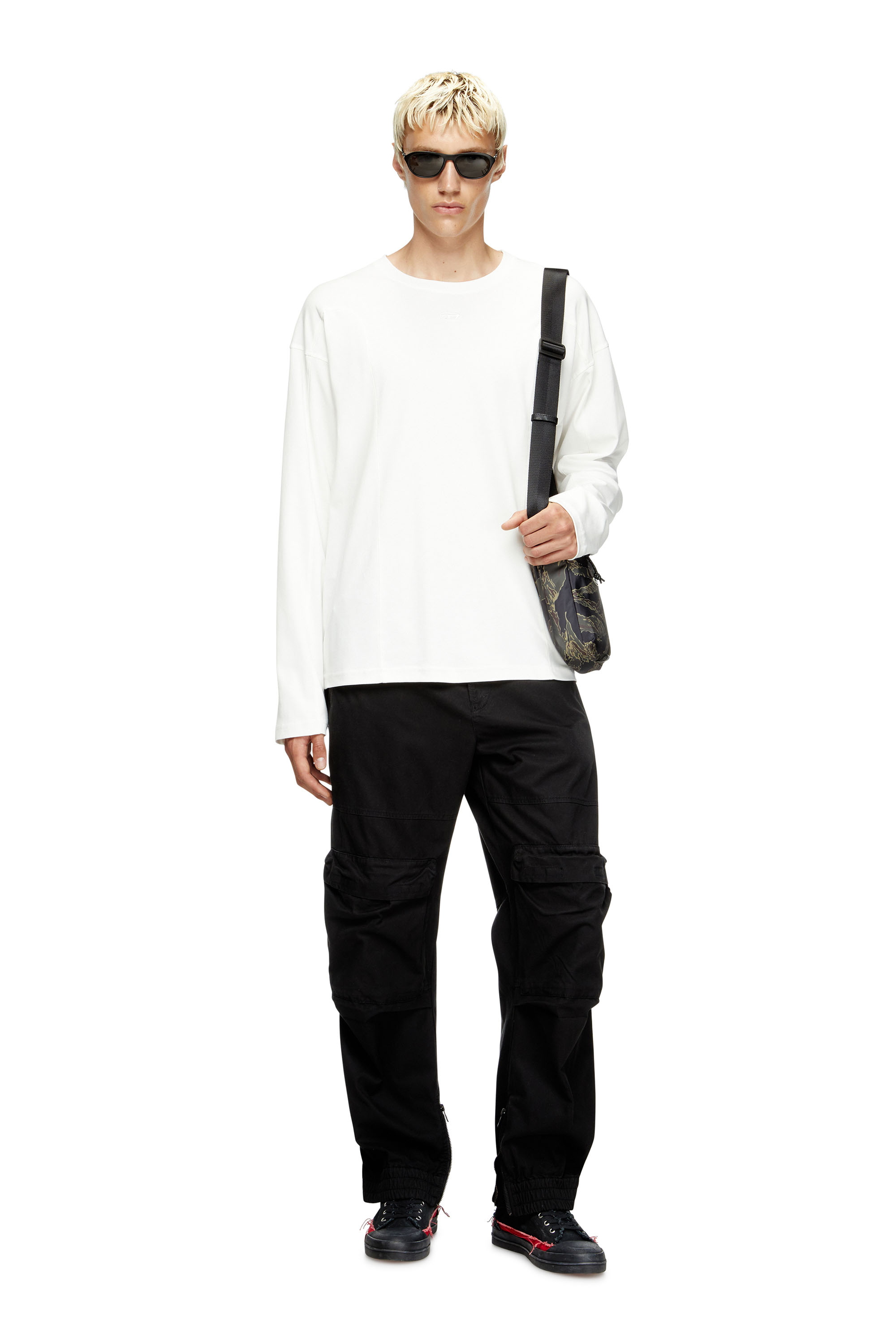 Diesel - T-BOXT-LS-INT, Man's Long-sleeve T-shirt with panels in White - 2